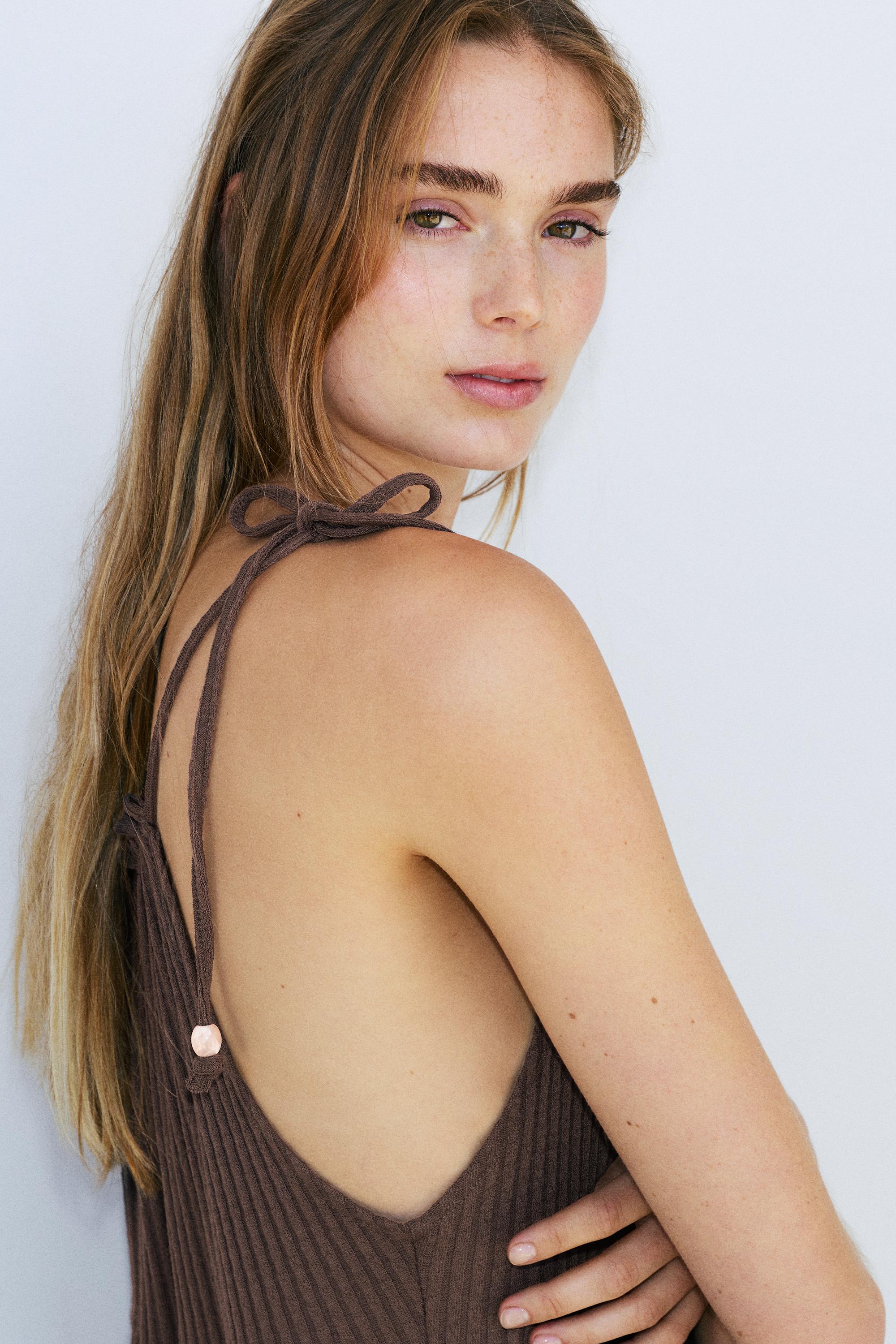 Paneled strappy dress — Brown