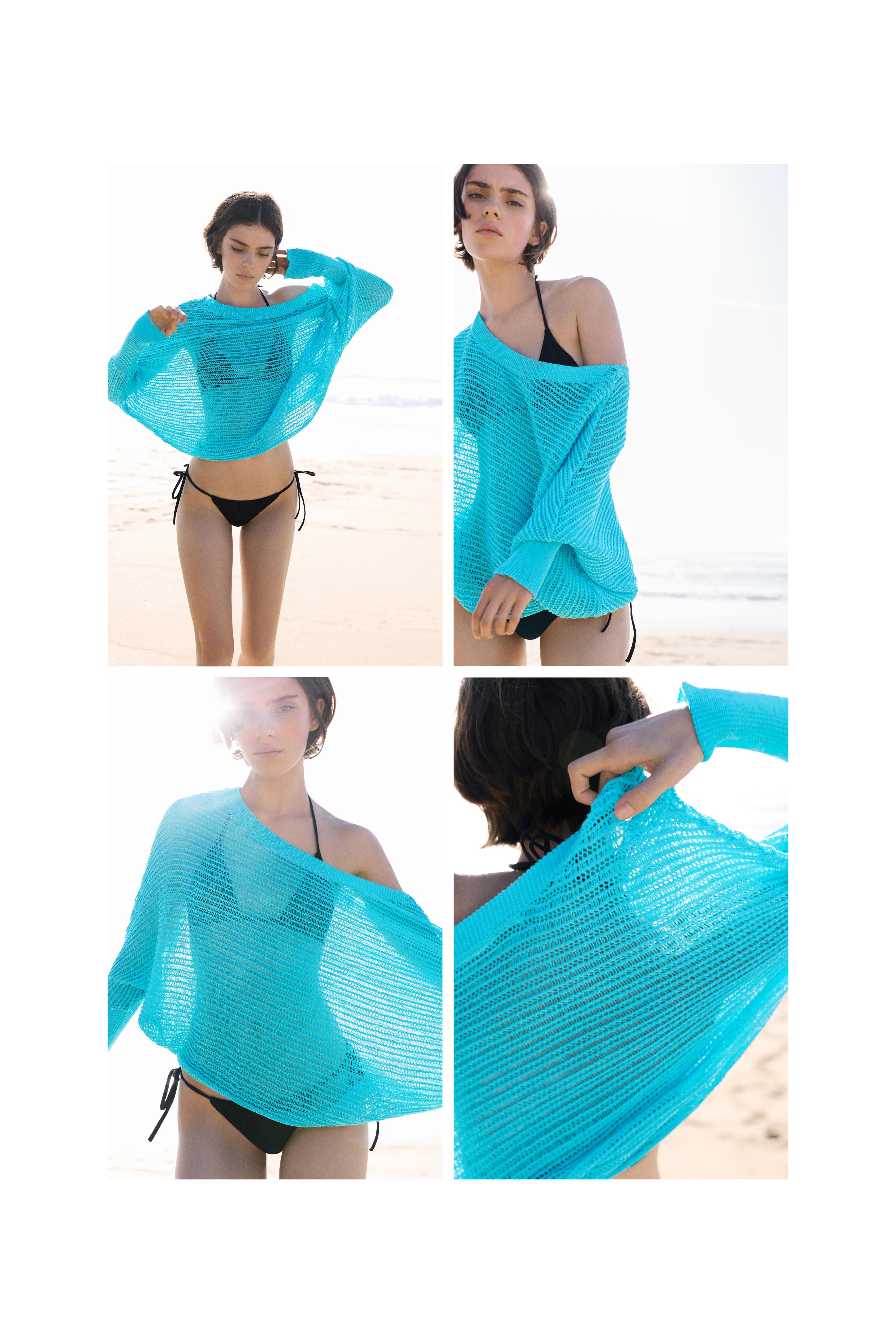 Cutwork rib jumper — Turquoise