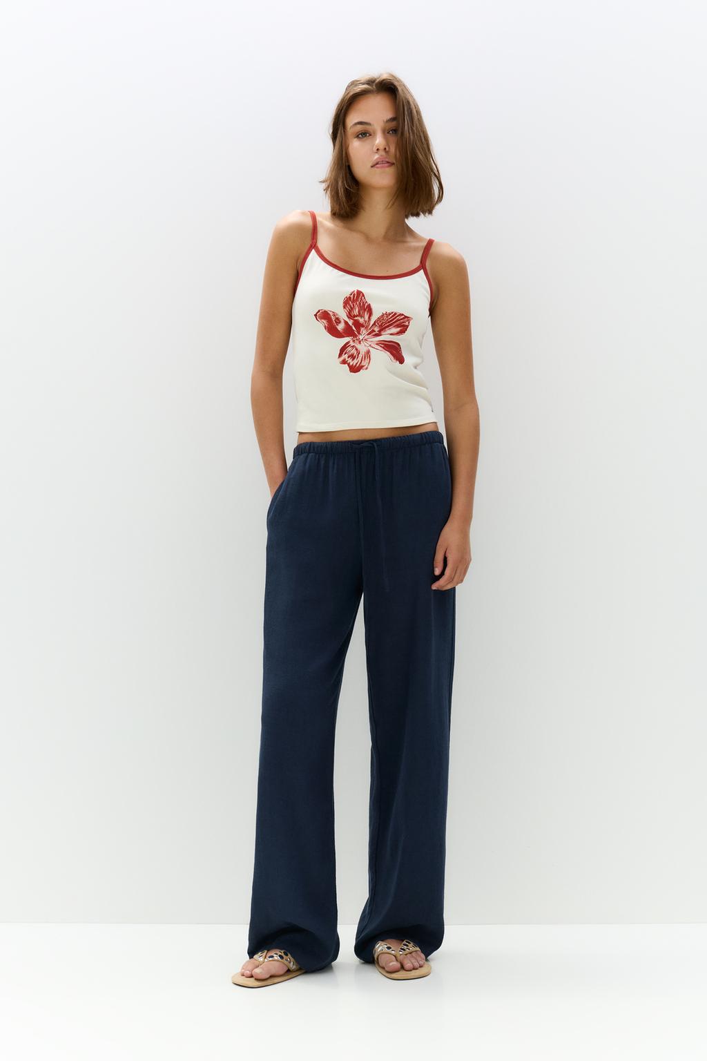 Pantalón fluido con lino PULL&BEAR