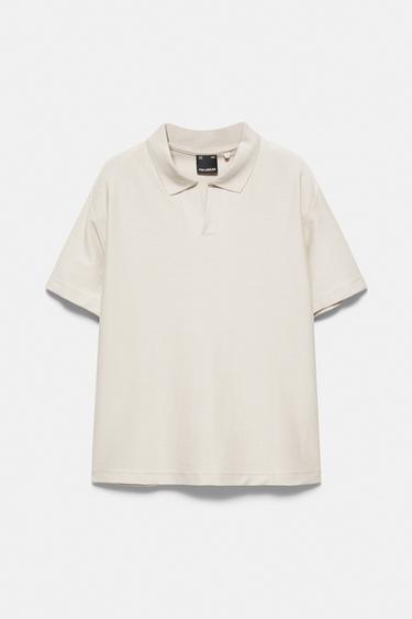 Textured short sleeve polo shirt — Stone 1