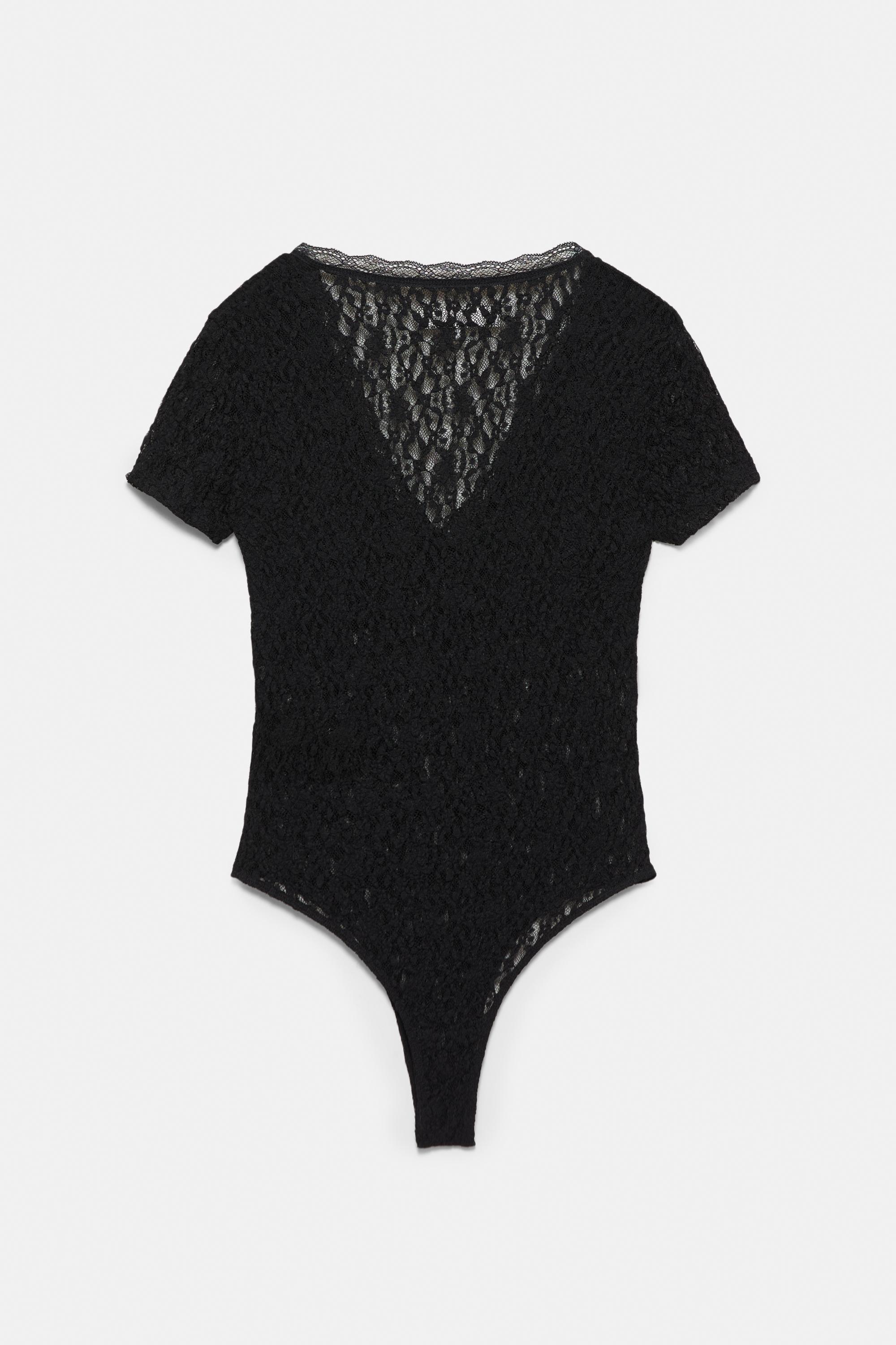 Short sleeve lace bodysuit — Black