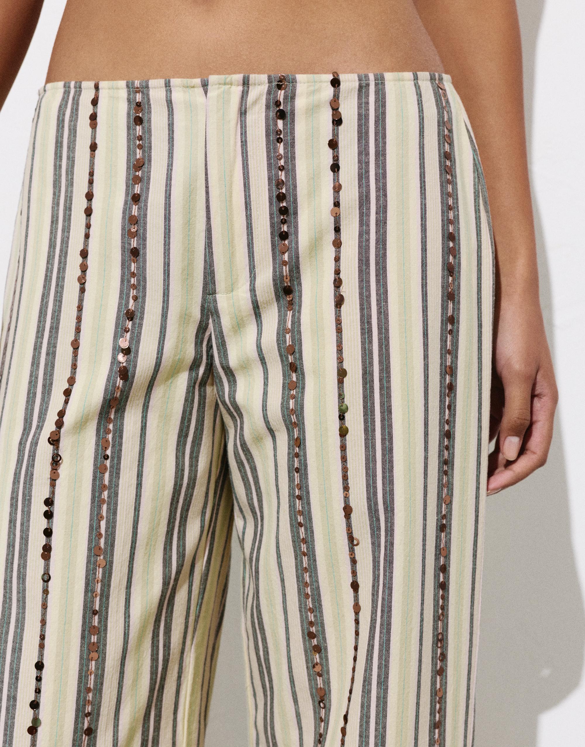 Striped sequin trousers — Brown