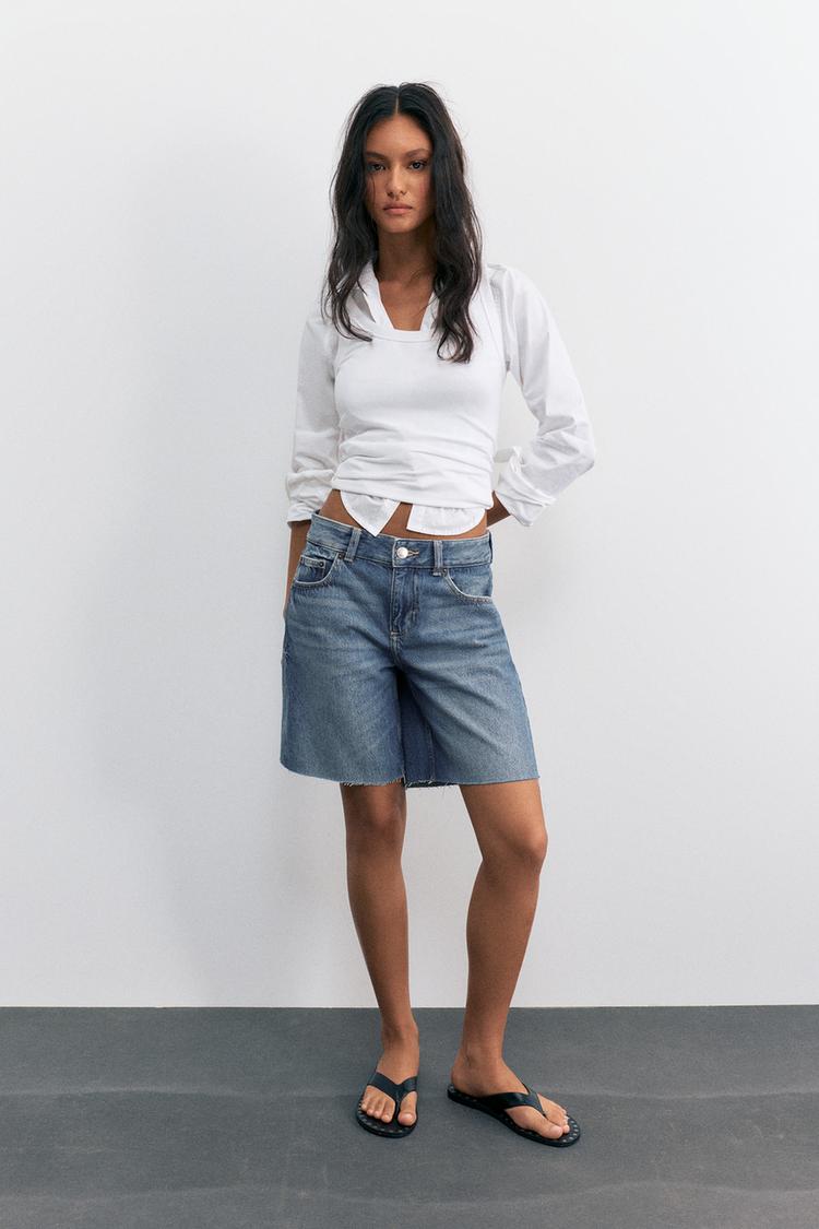 Low-rise denim Bermuda shorts — Medium blue