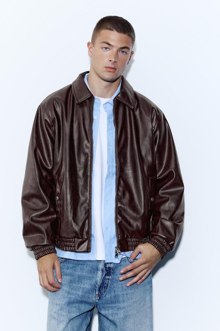 Leather-effect jacket — Dark maroon