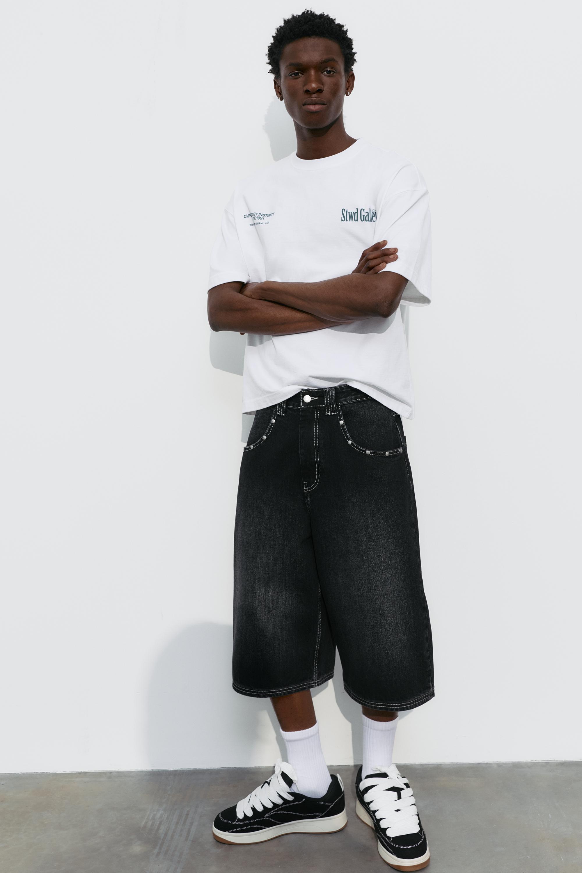 STWD studded jorts — Faded black