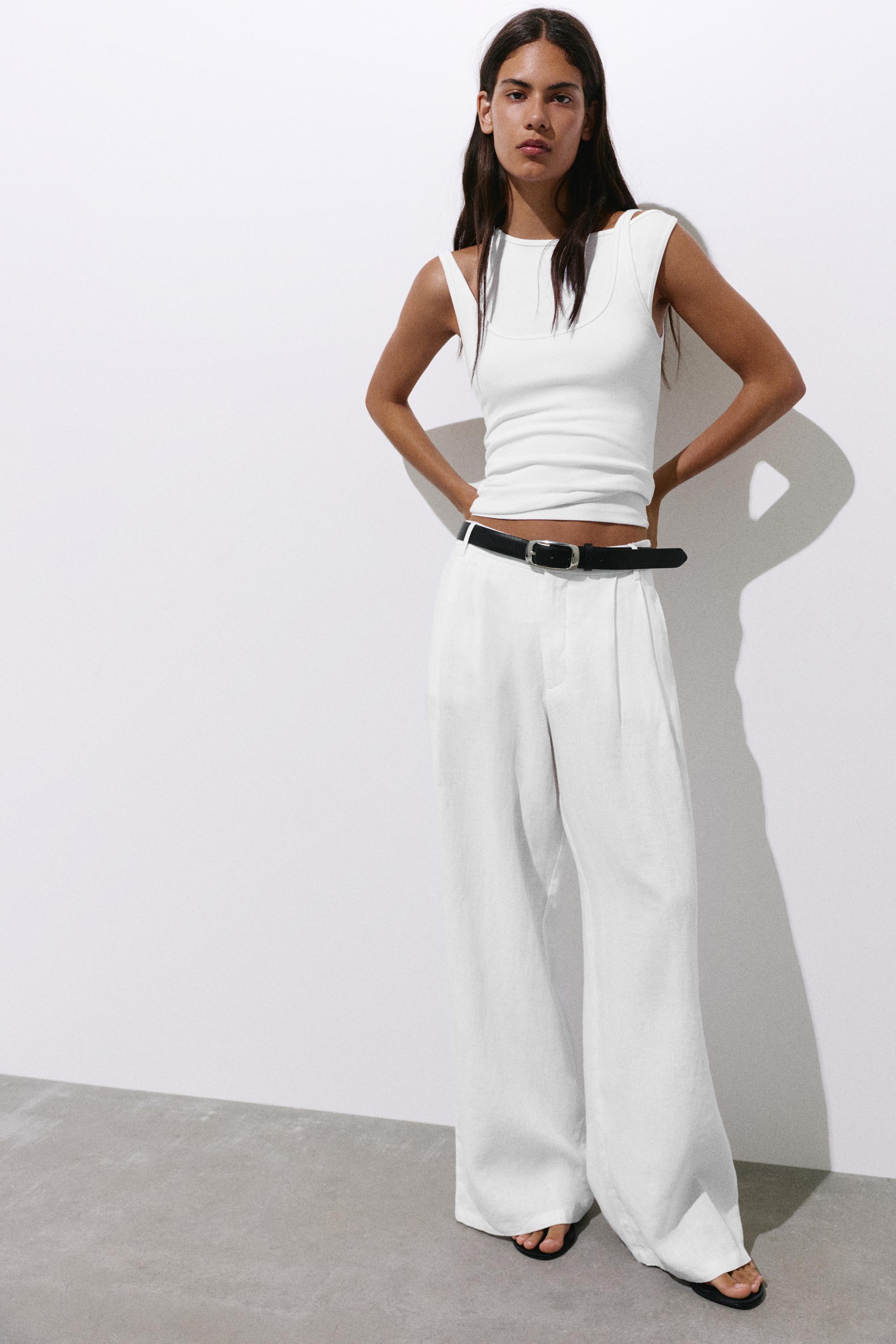 Wide-leg 100% linen trousers — White