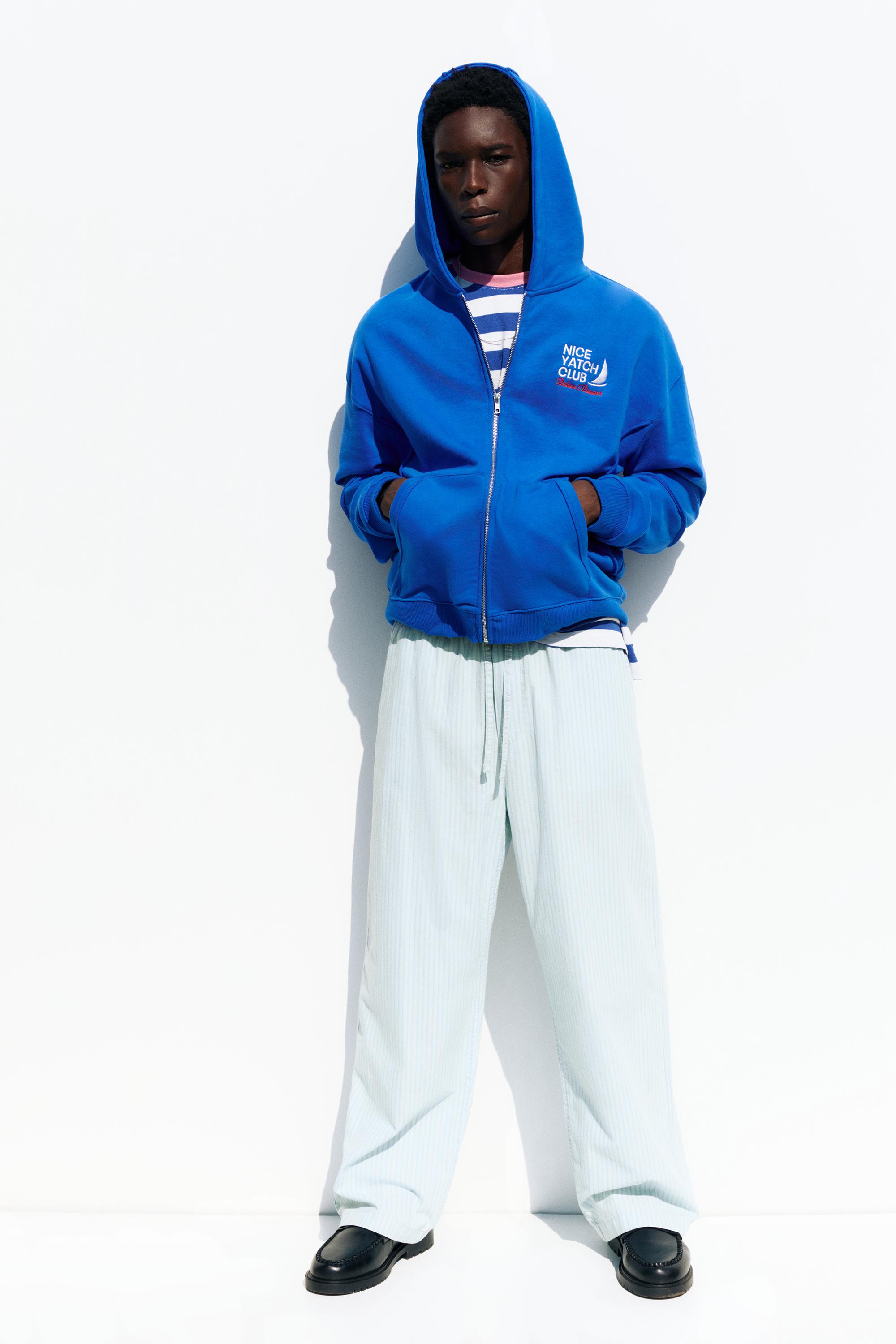 Striped pyjama-style trousers — Pale indigo