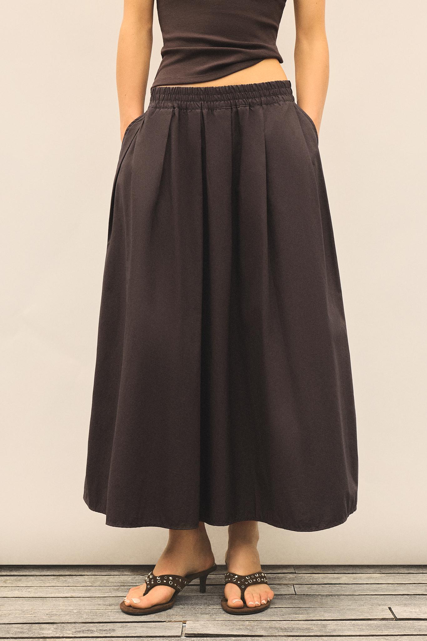 Long poplin skirt — Brown