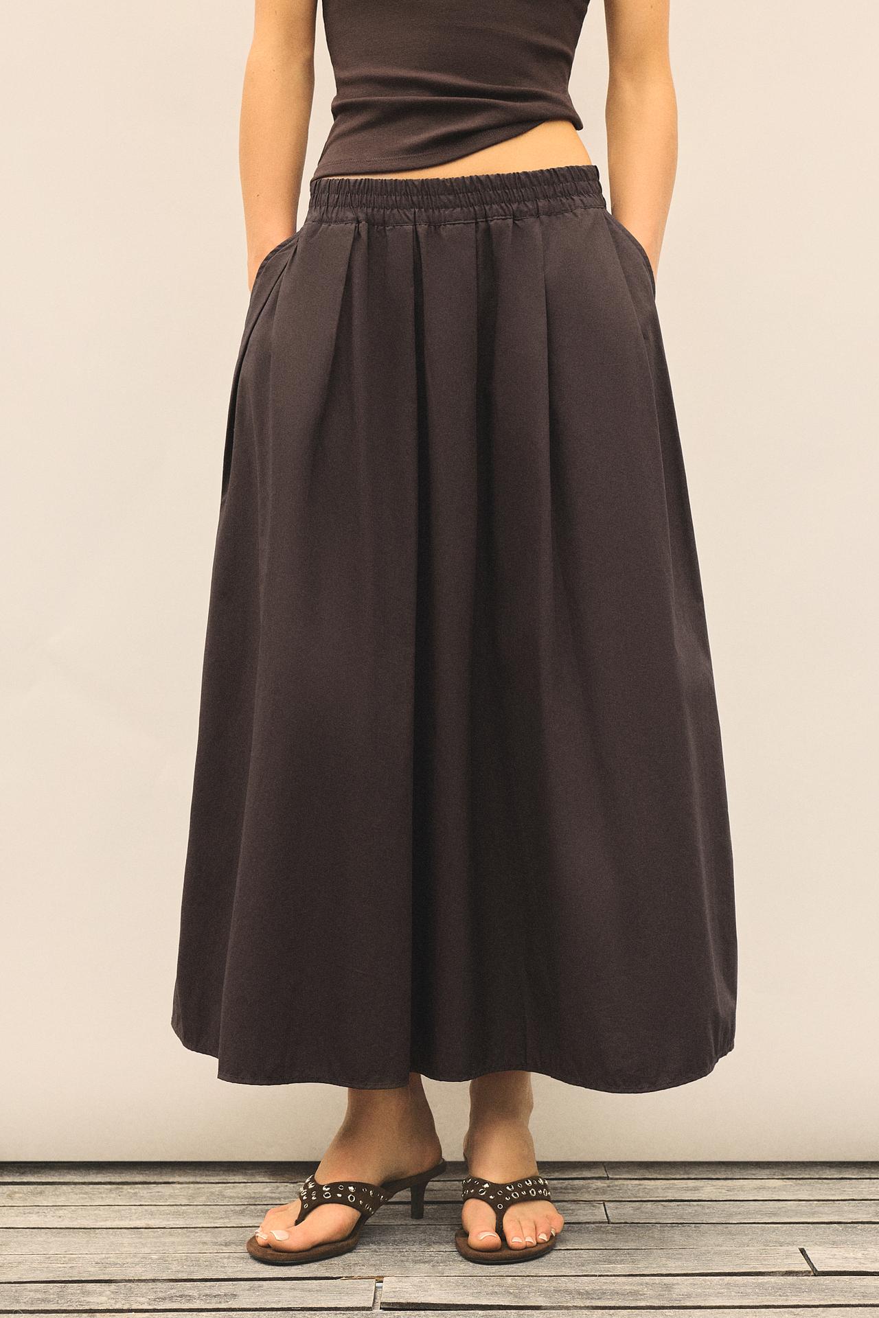 Long poplin skirt — Brown
