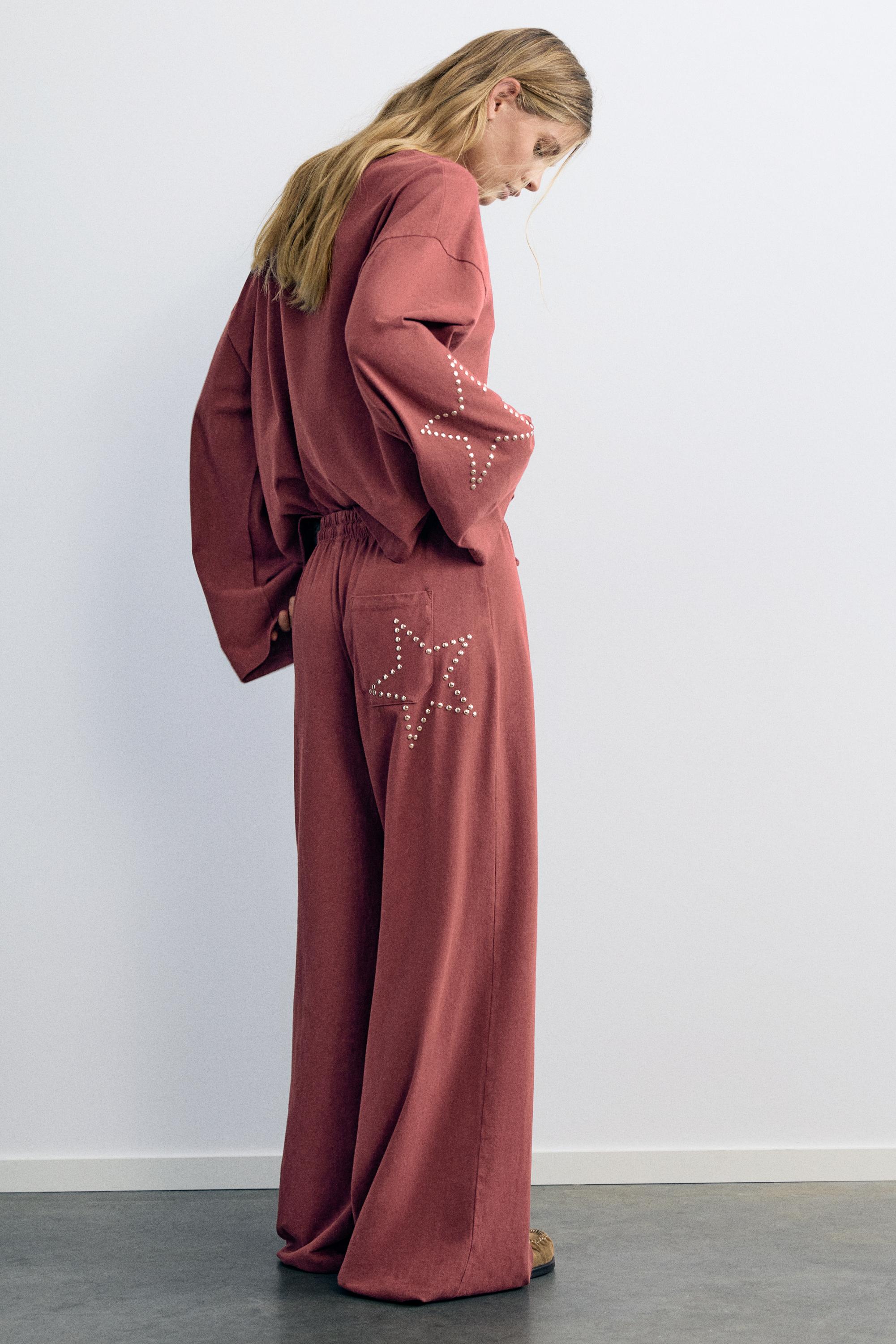 Wide-leg star trousers — Maroon