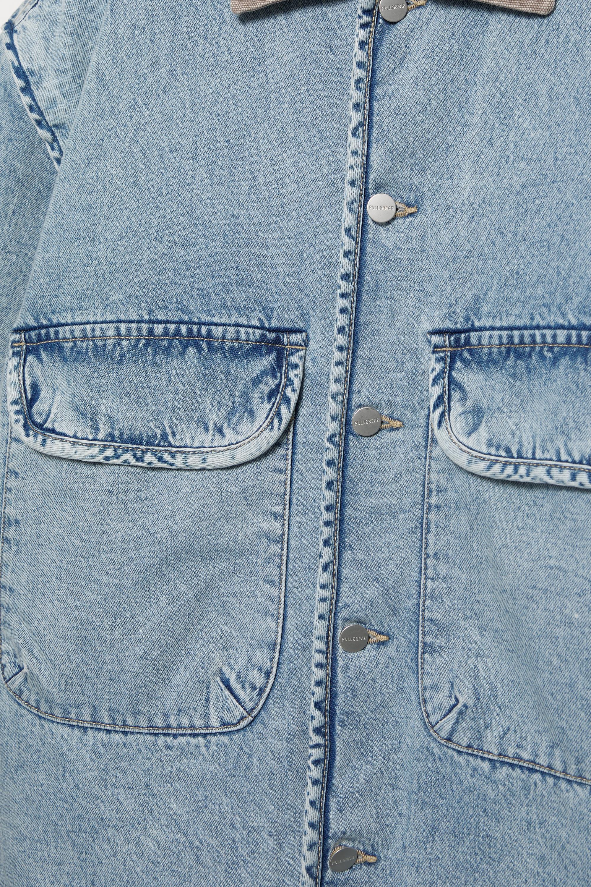 Kontrast yakalı denim ceket - Görsel 5