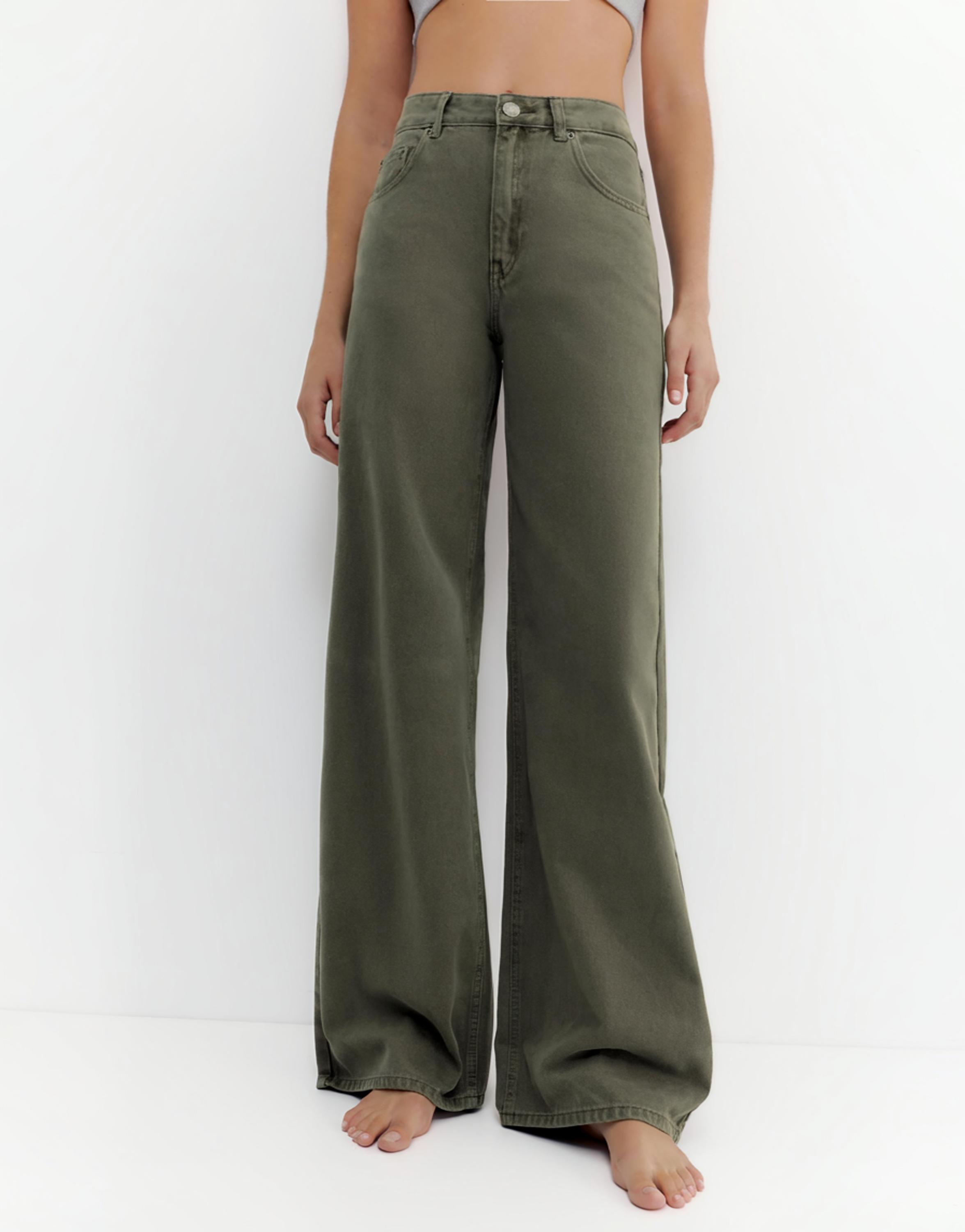 High-waist wide-leg jeans — Khaki