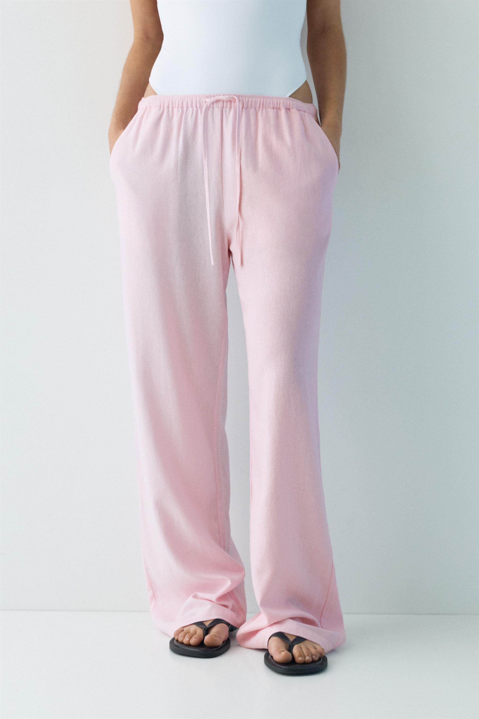 Flowy trousers with linen — Pastel pink