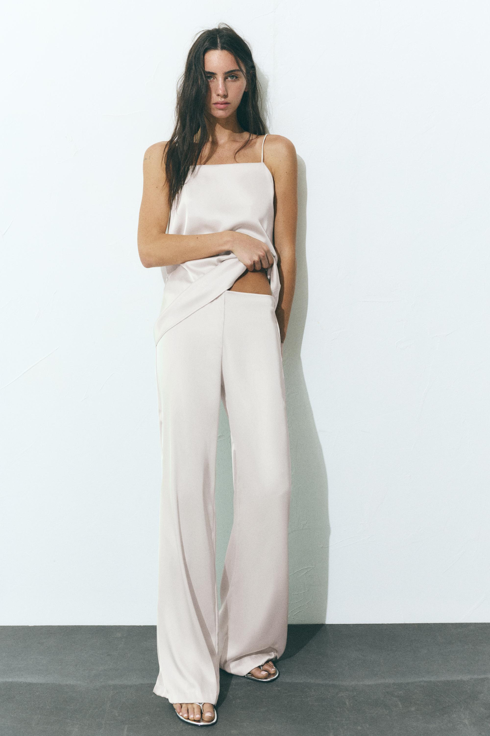 Satin straight-leg trousers — Ecru