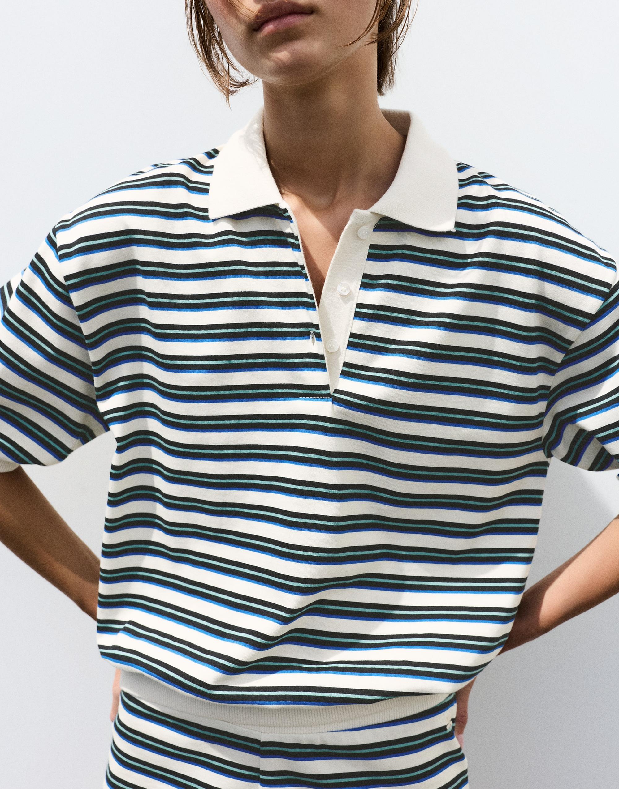 Striped polo shirt — Ecru