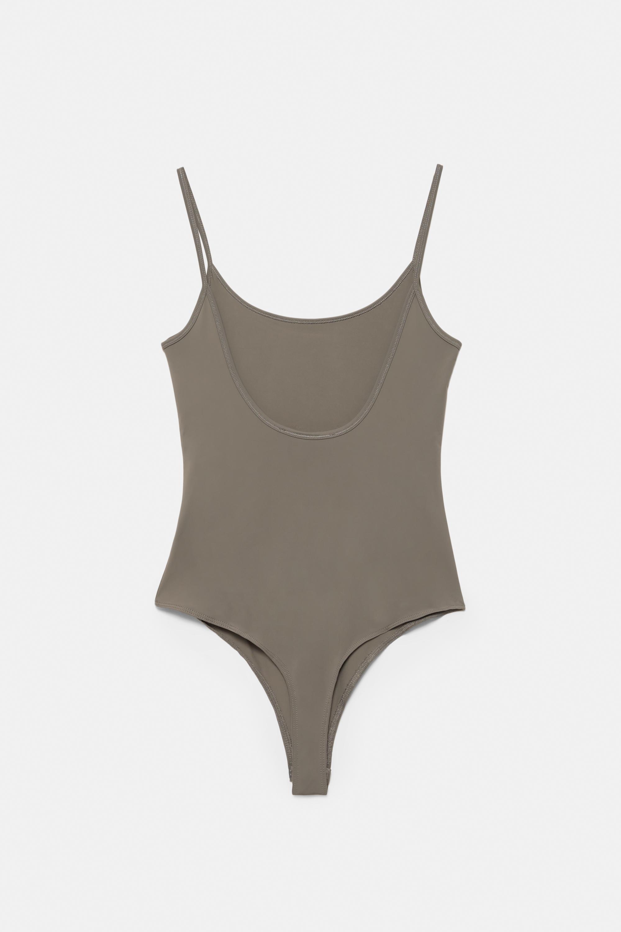 Polyamide bodysuit with thin straps — Green/Grey