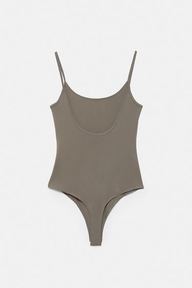 Polyamide bodysuit with thin straps — Green/Grey 7