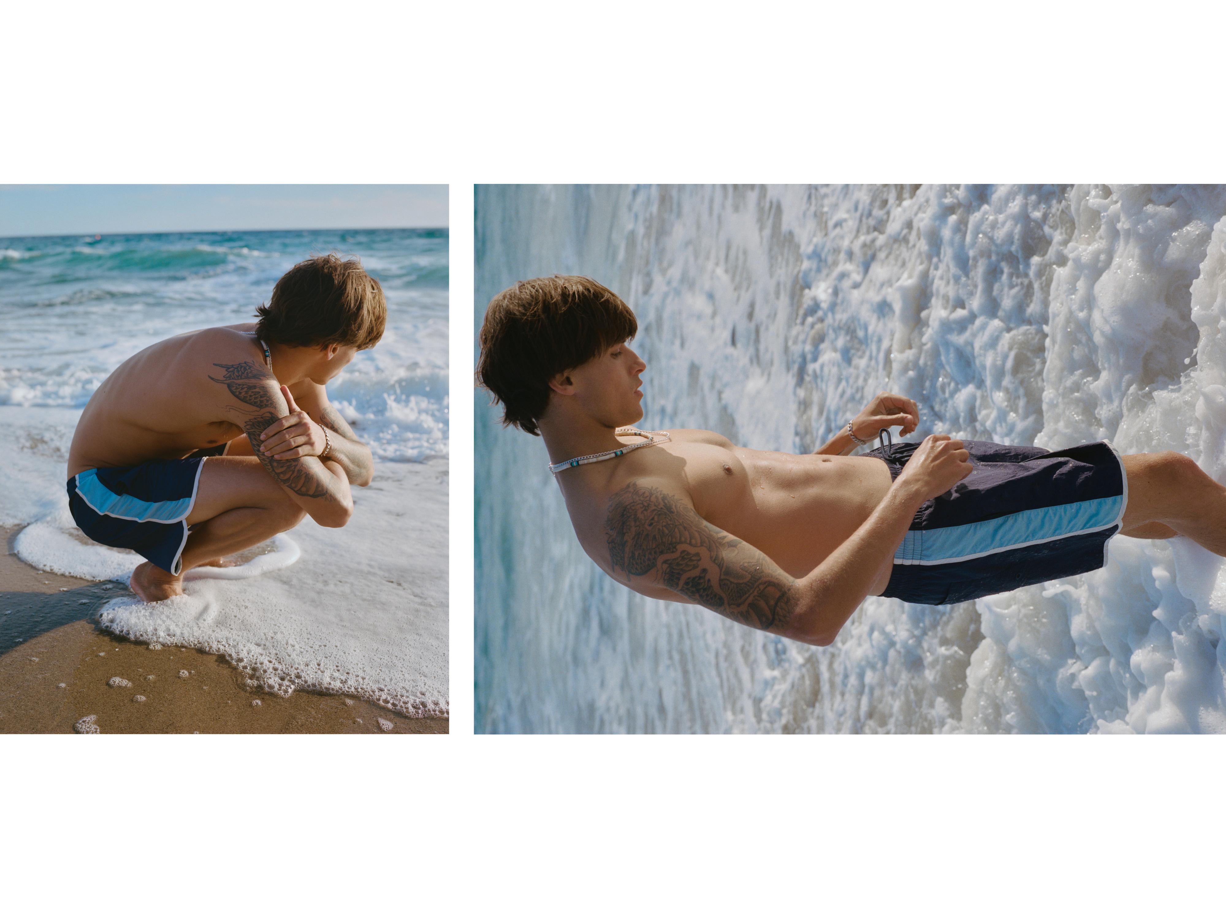 Contrast panel swimming trunks — Blue