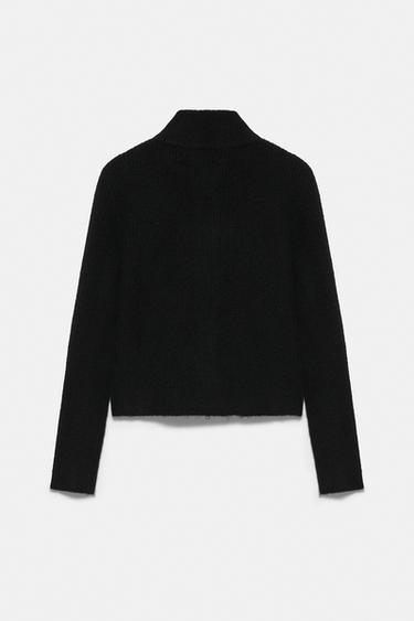 Ribbed zip-up cardigan — Black 7
