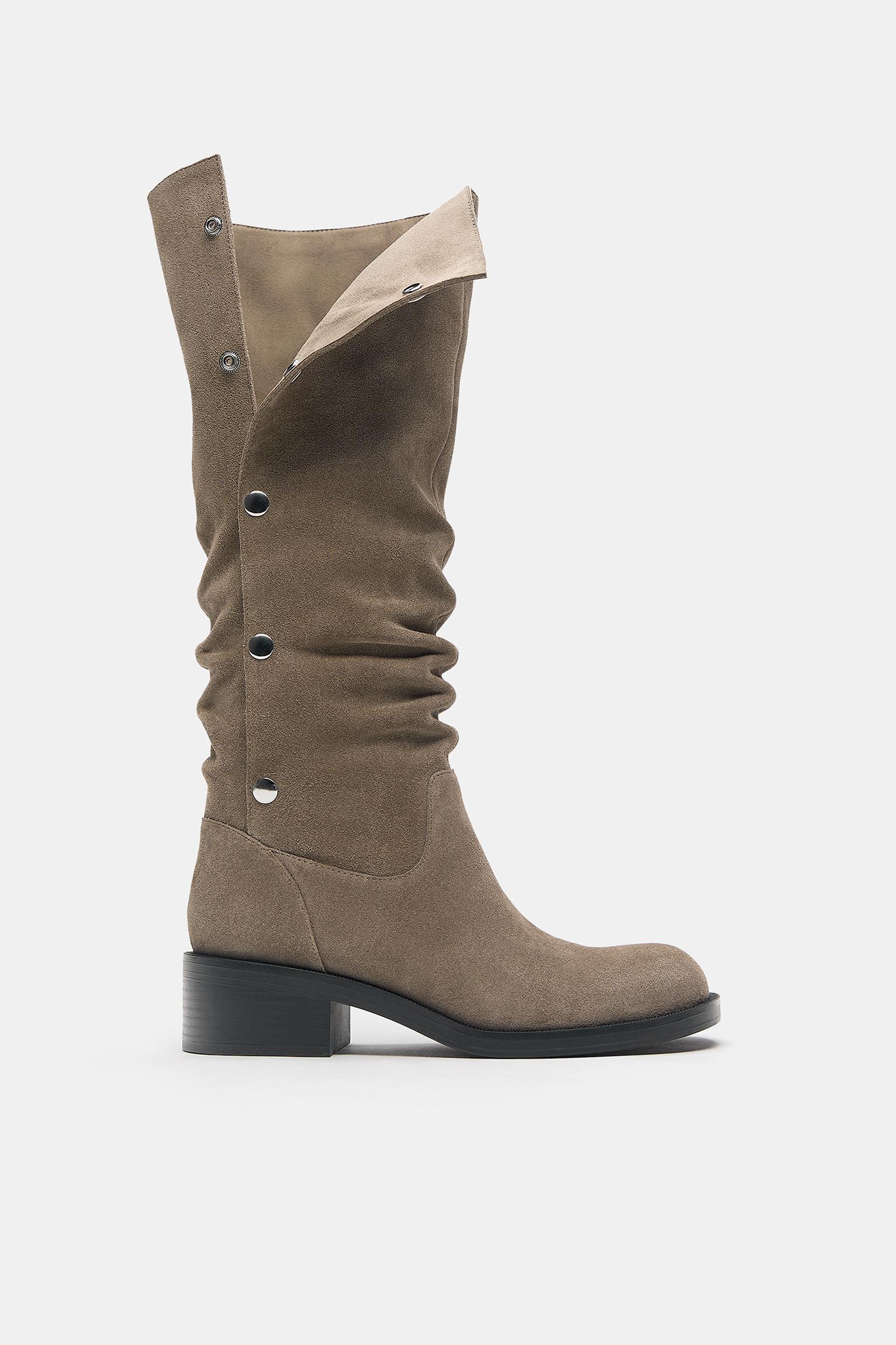 Studded leather tall boots — Brown