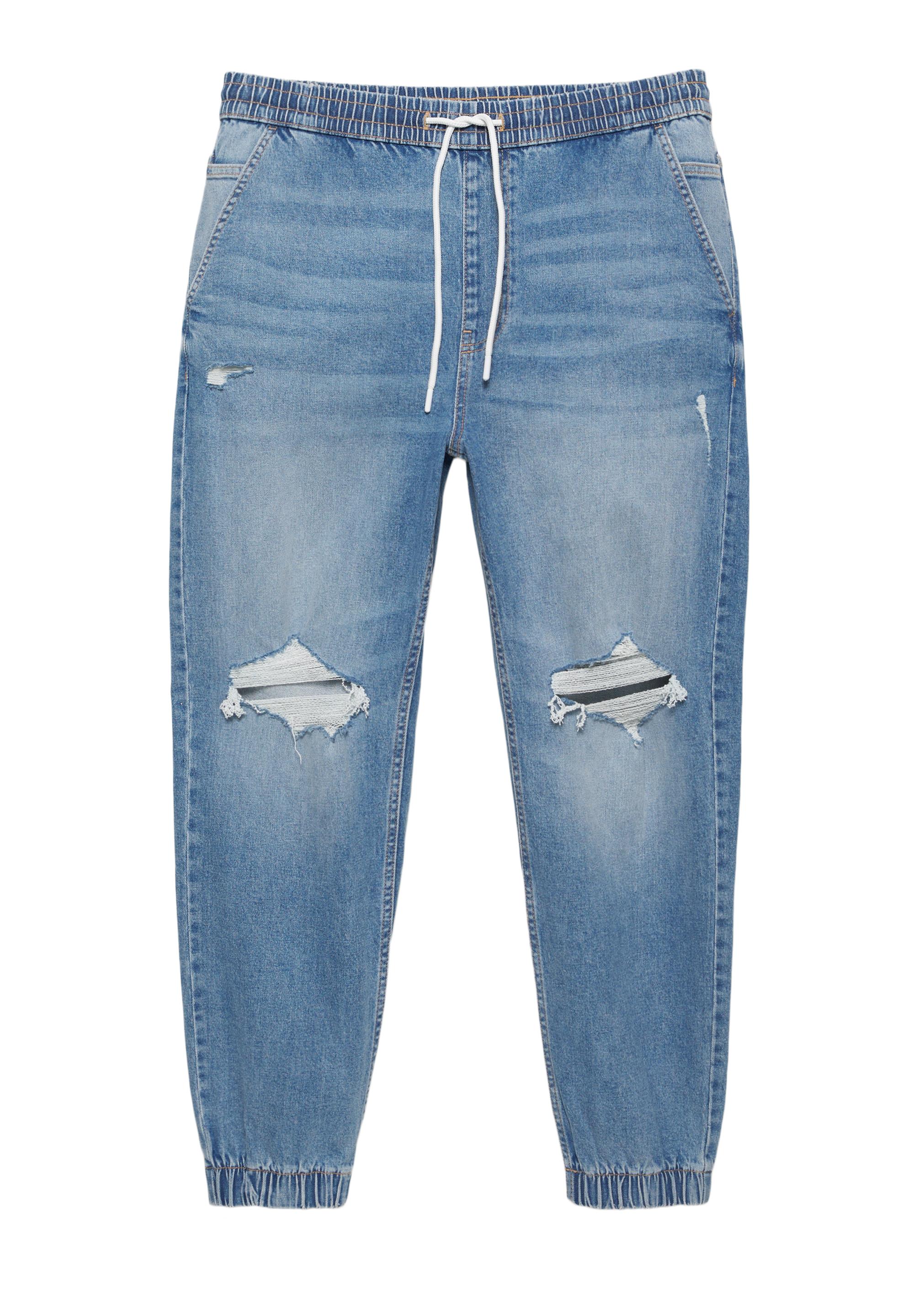 Ripped denim jogger trousers — Pale indigo