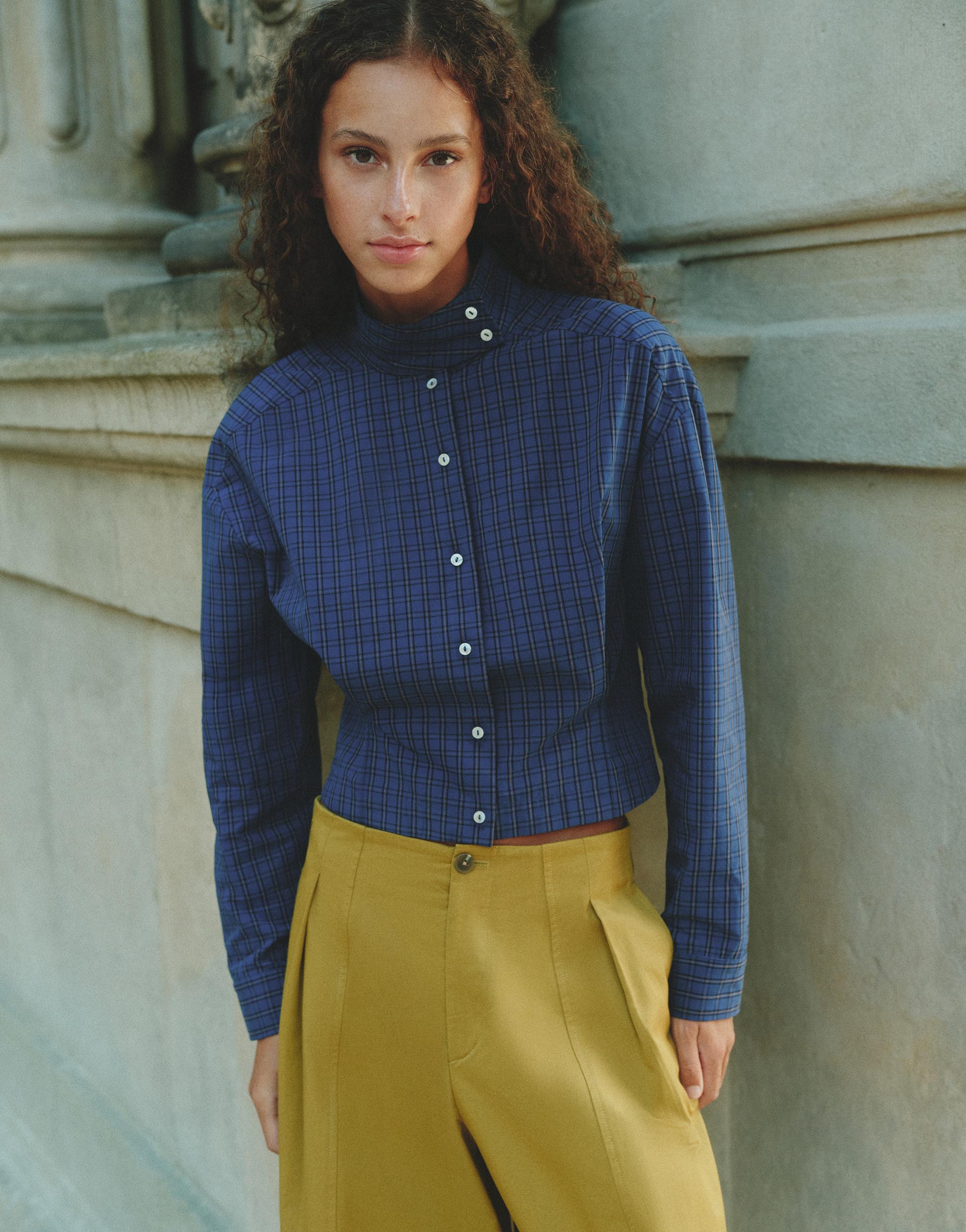 Oversize check shirt — Navy