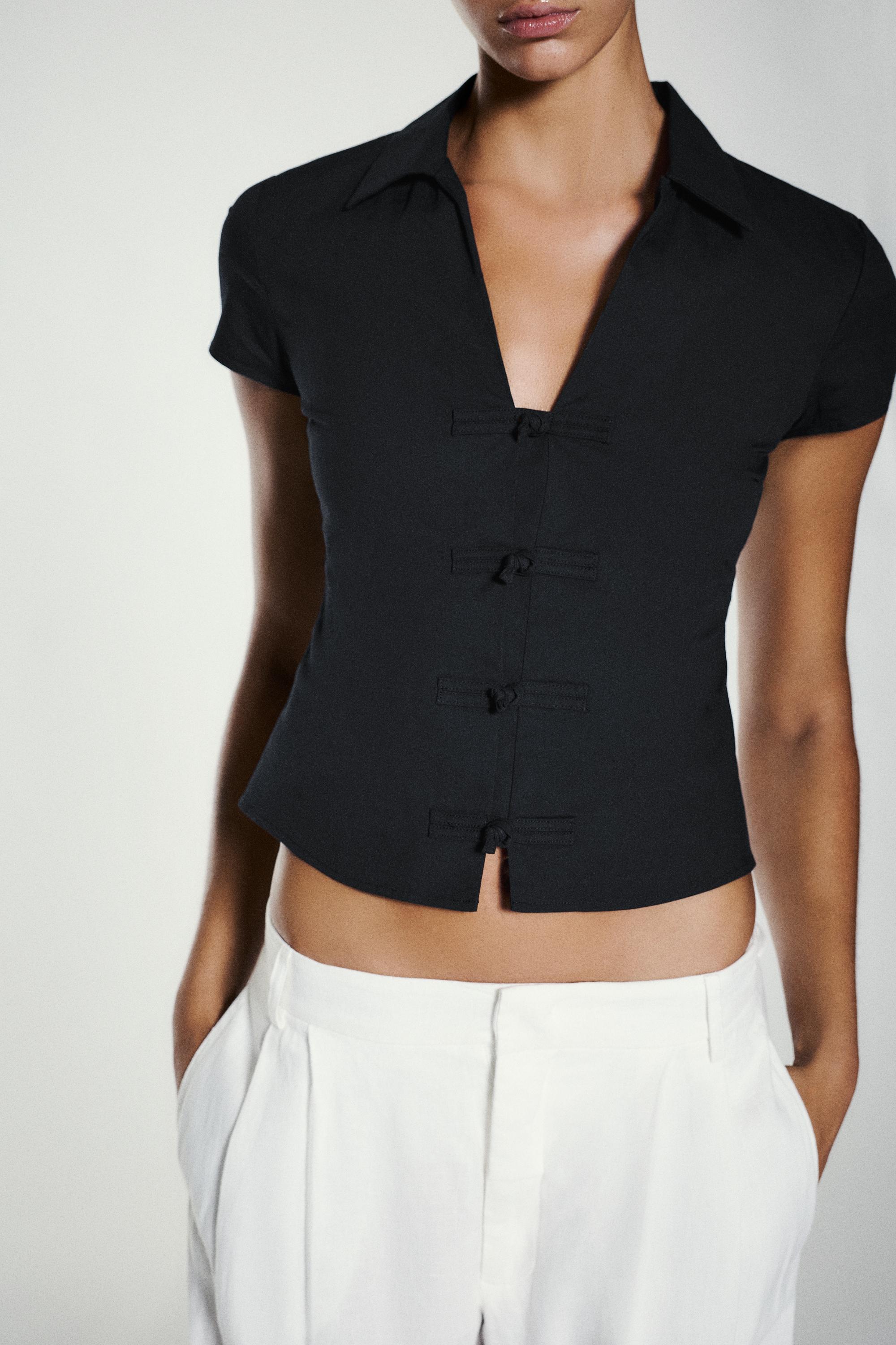 Short sleeve shirt with toggles — Black