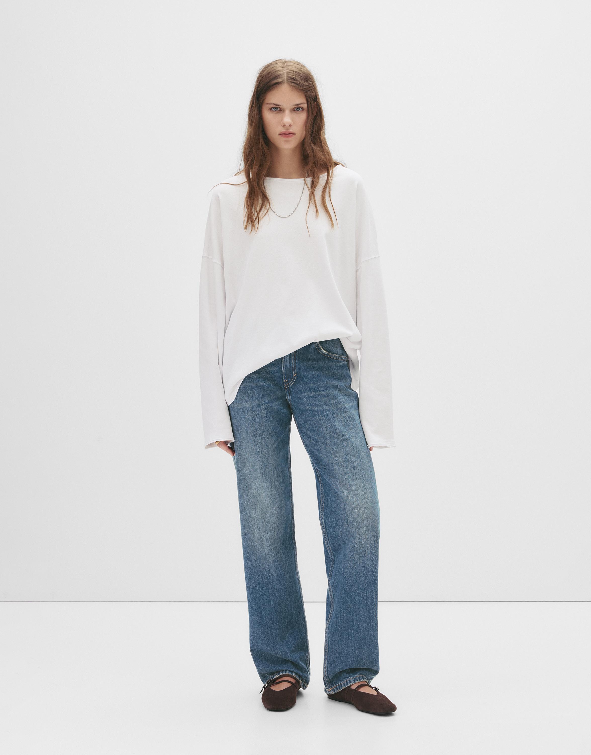 Mid-waist straight-leg jeans — Dark blue