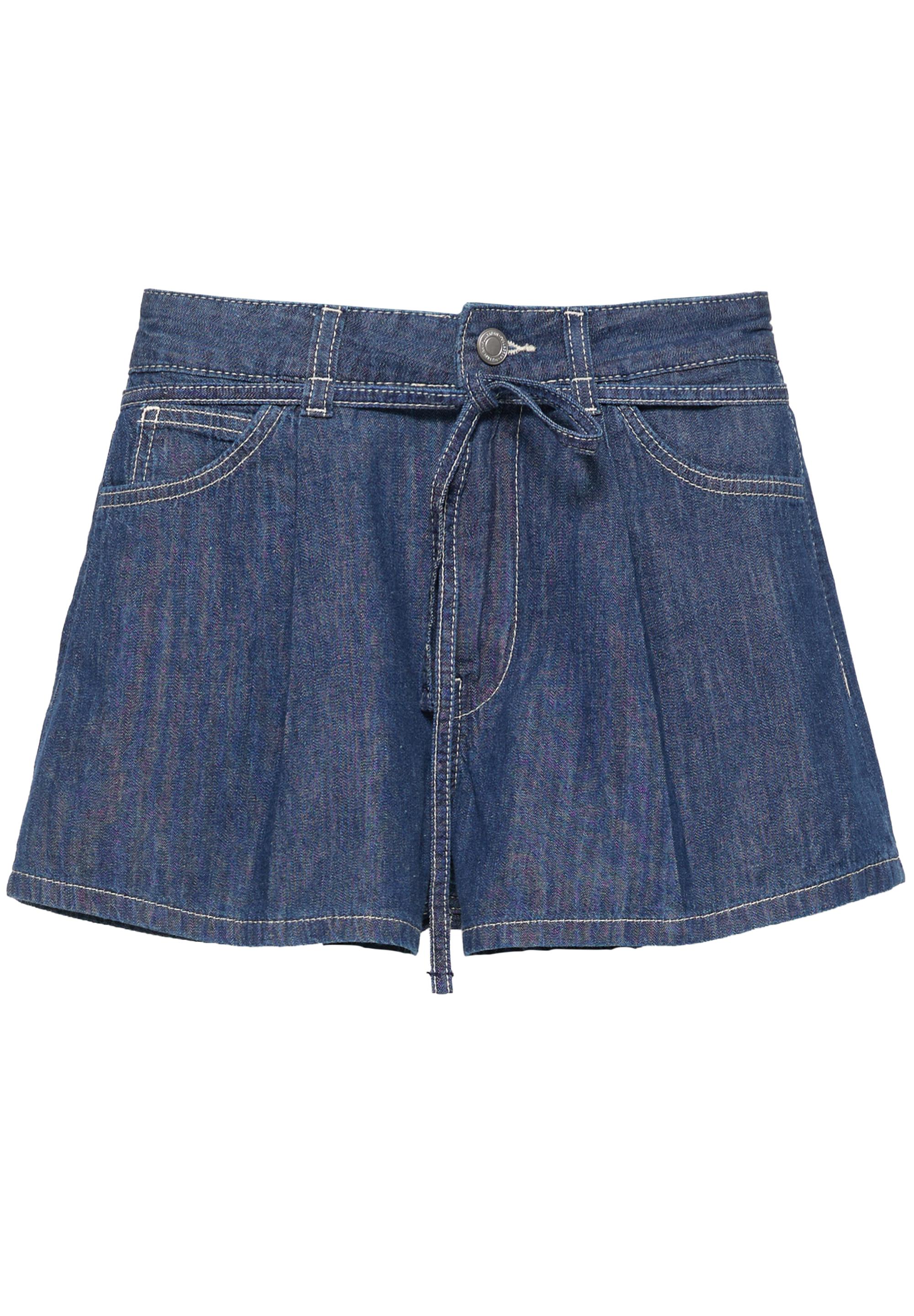Denim shorts with darts and belt — Navy