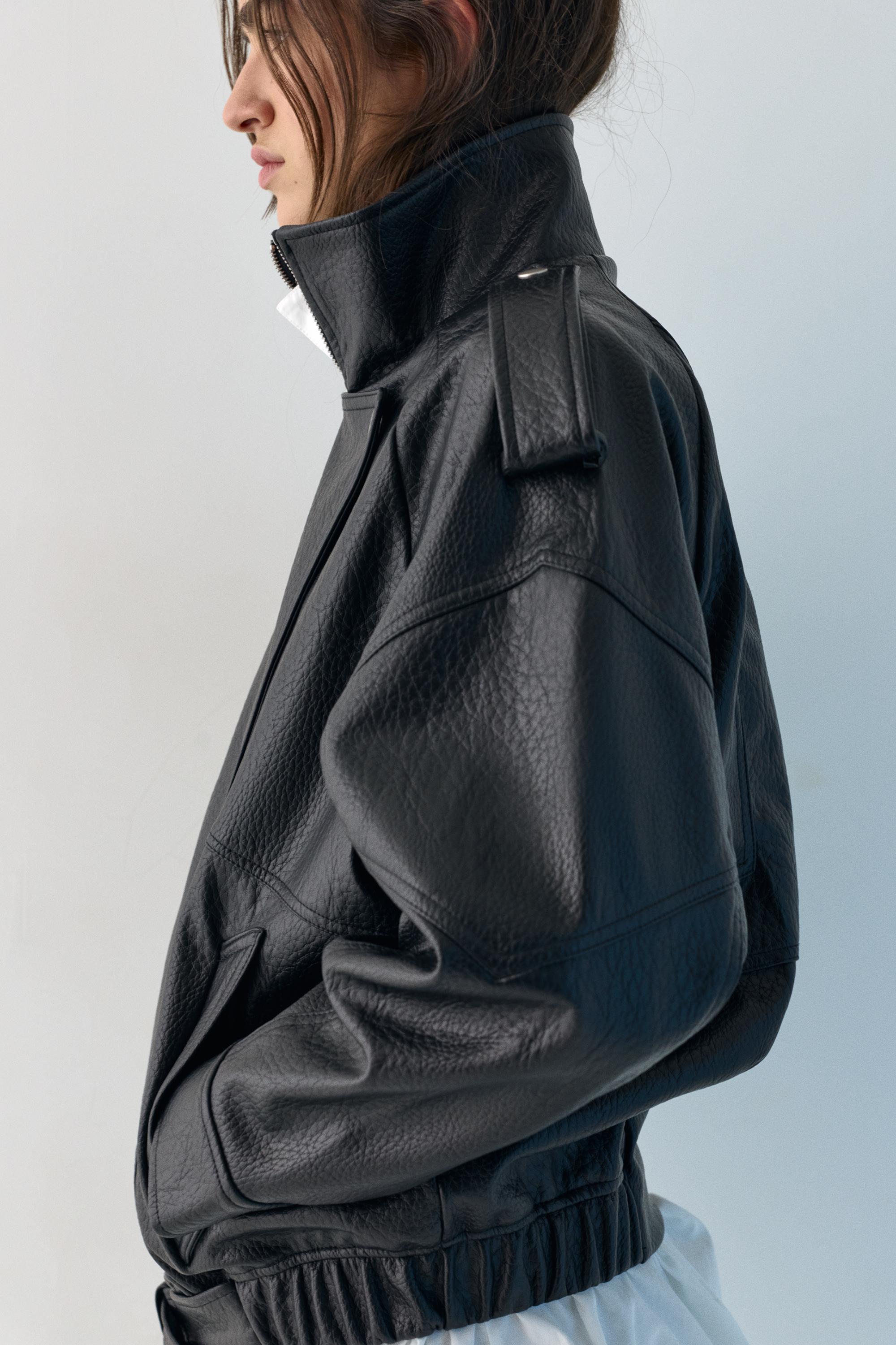 Dik yaka suni deri ceket - Görsel 53