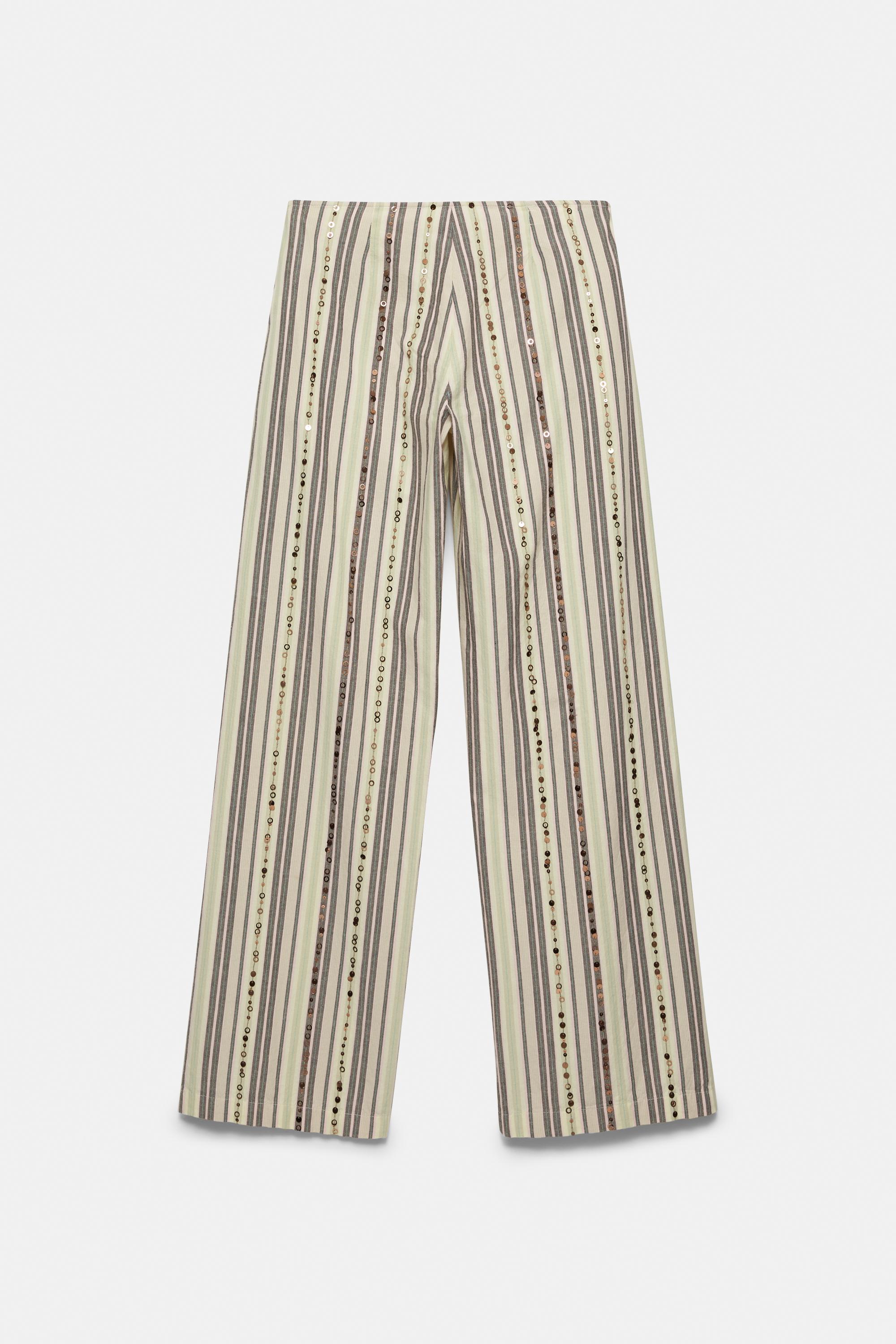 Striped sequin trousers — Brown