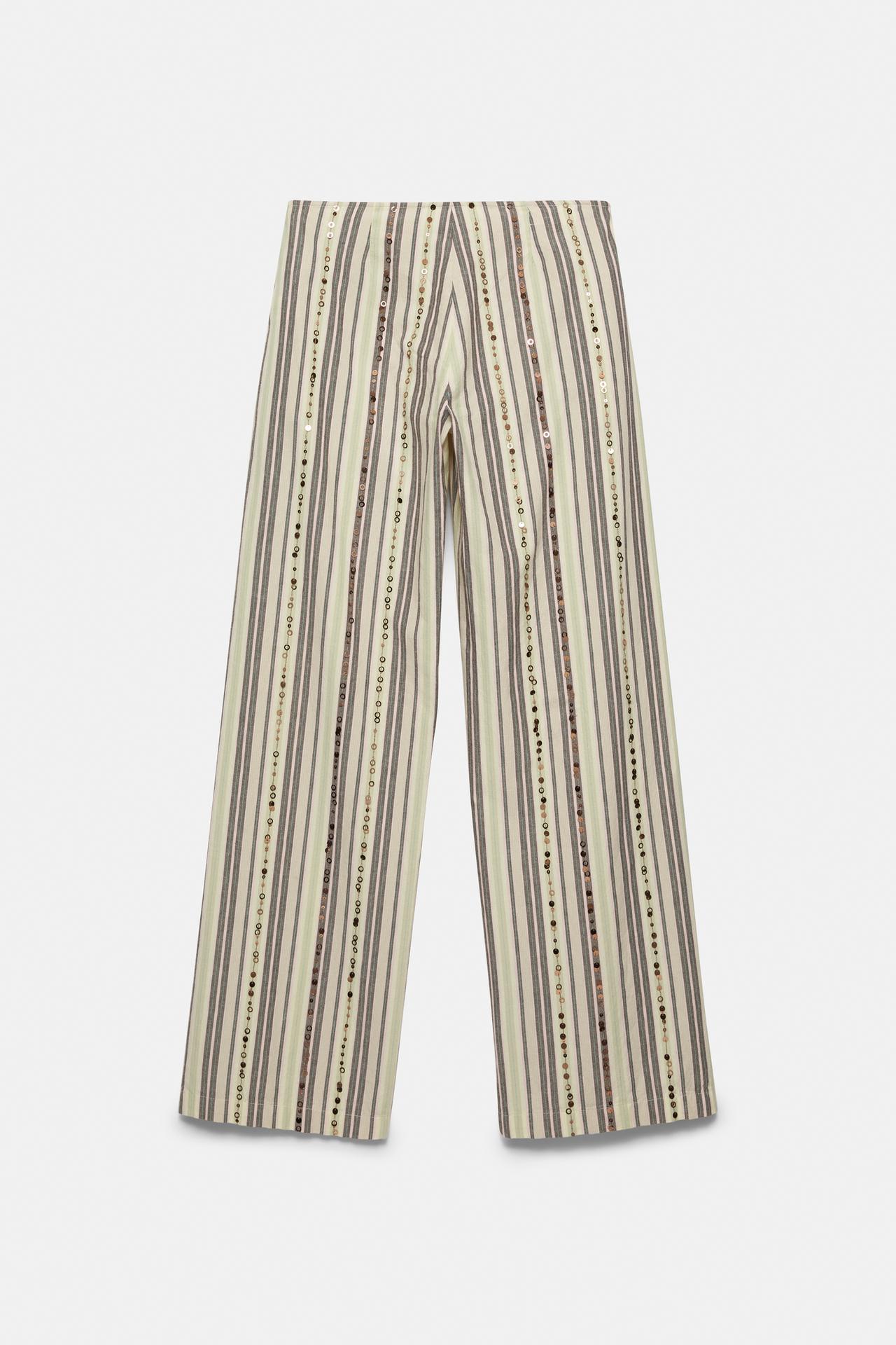 Striped sequin trousers — Brown