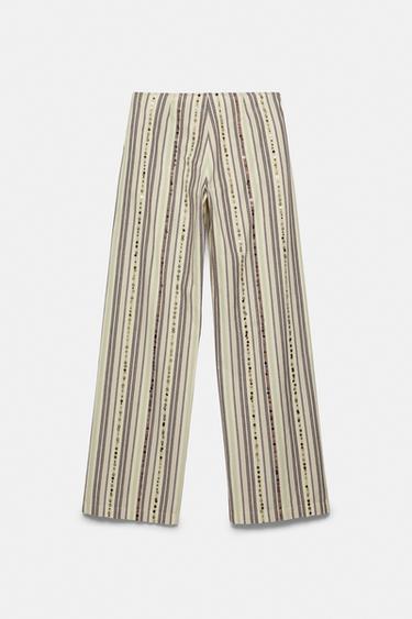 Striped sequin trousers — Brown 7