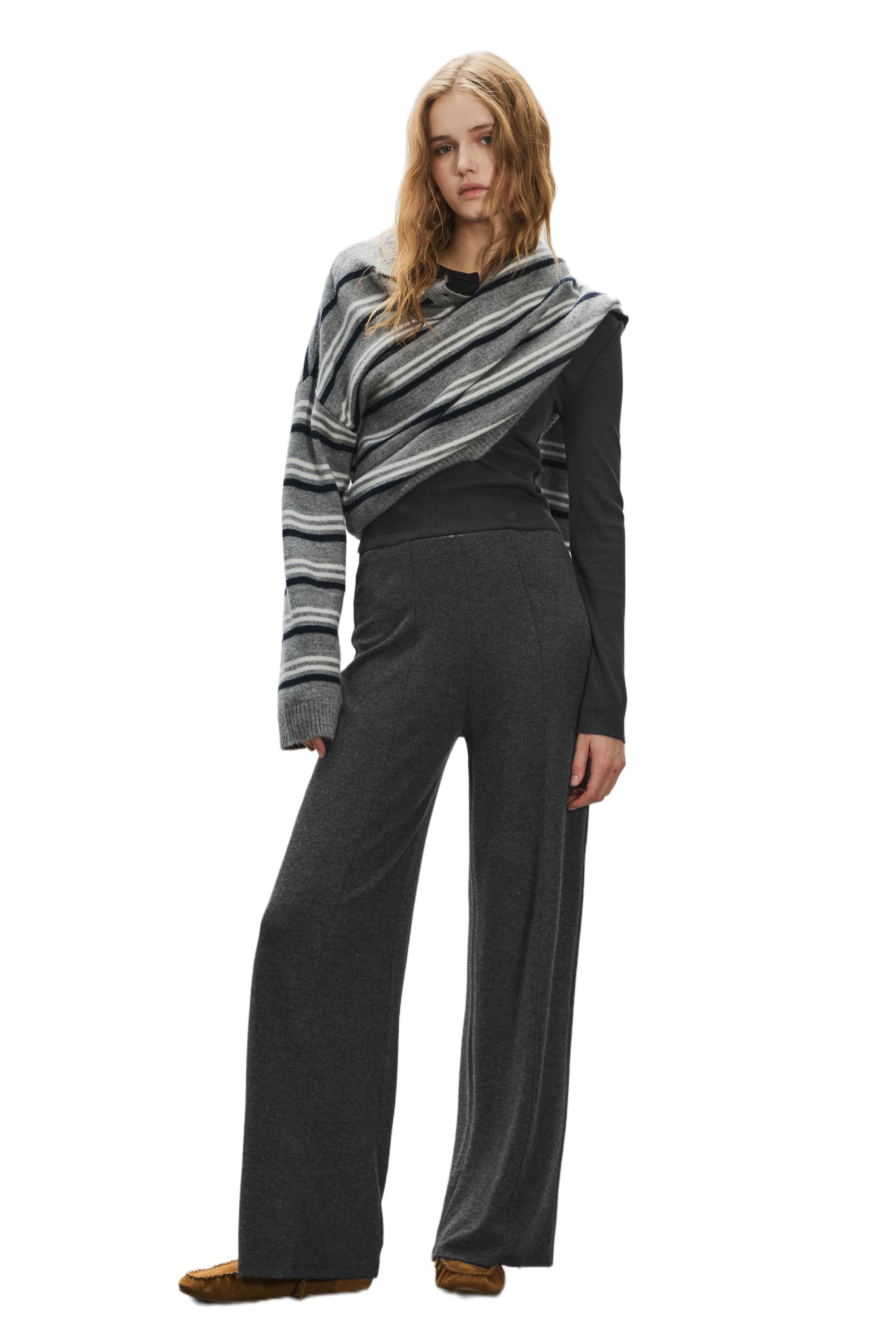 Wide-leg soft touch trousers — Dark grey