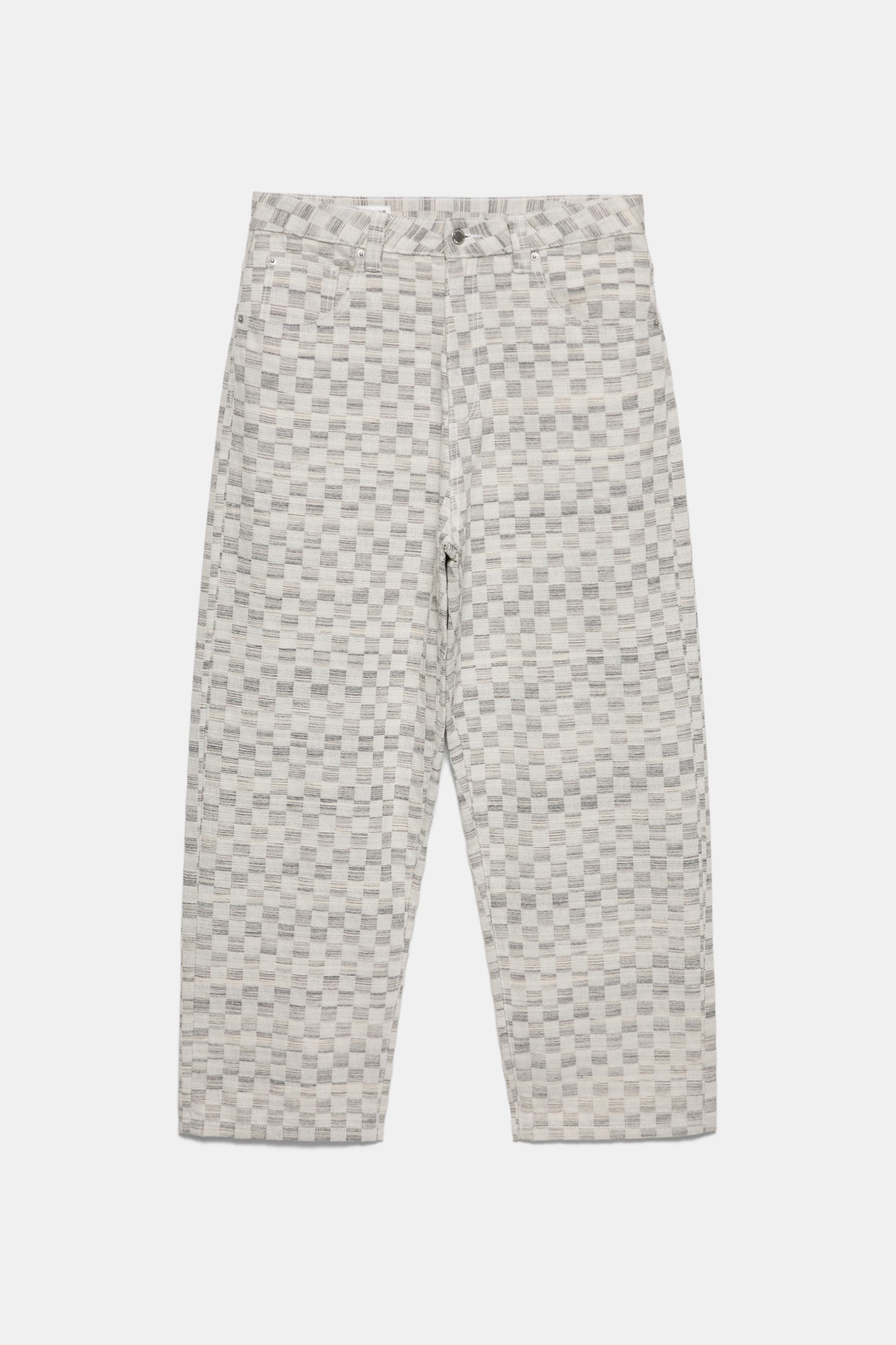 Checked baggy relaxed fit trousers — Ecru