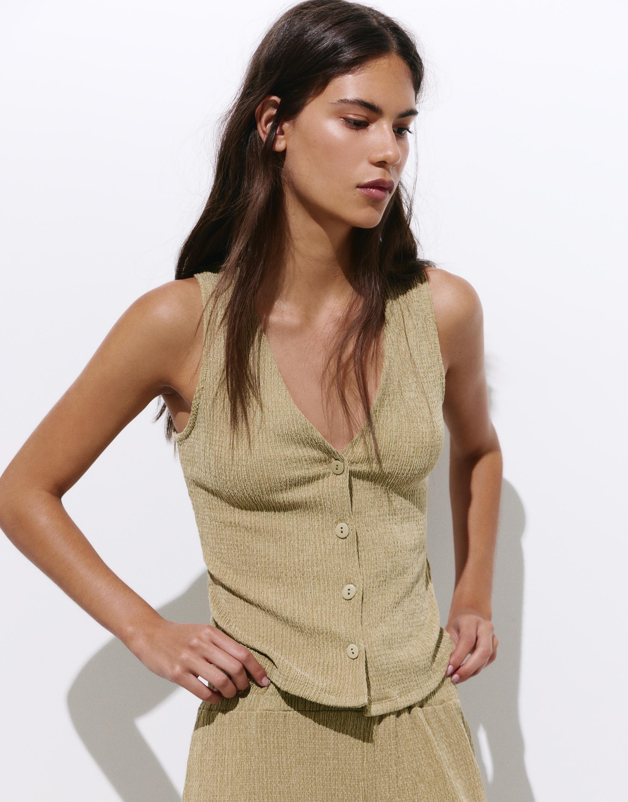 Crepe vest — Khaki