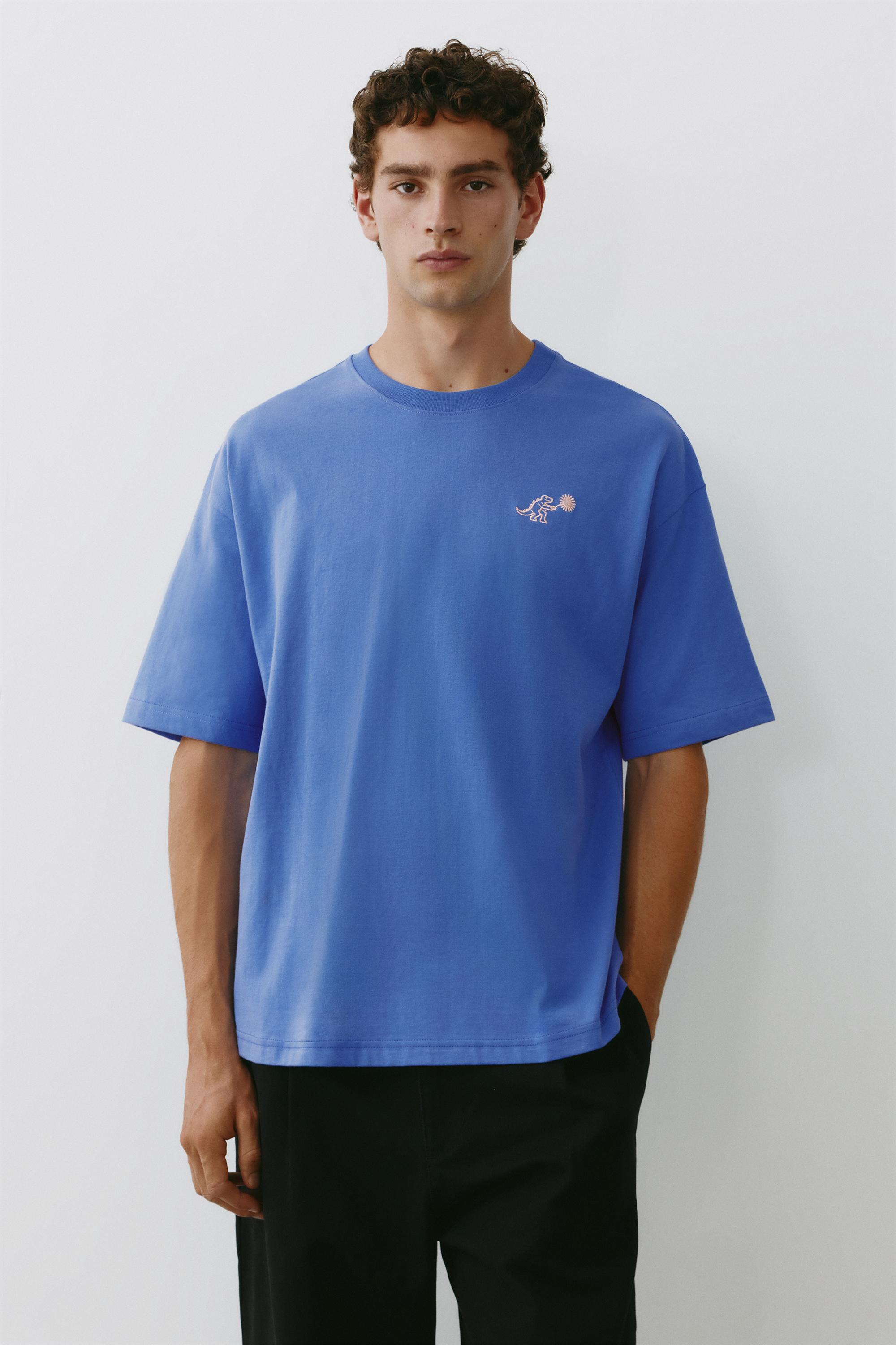 Relaxed fit textured graphic T-shirt — Deep blue