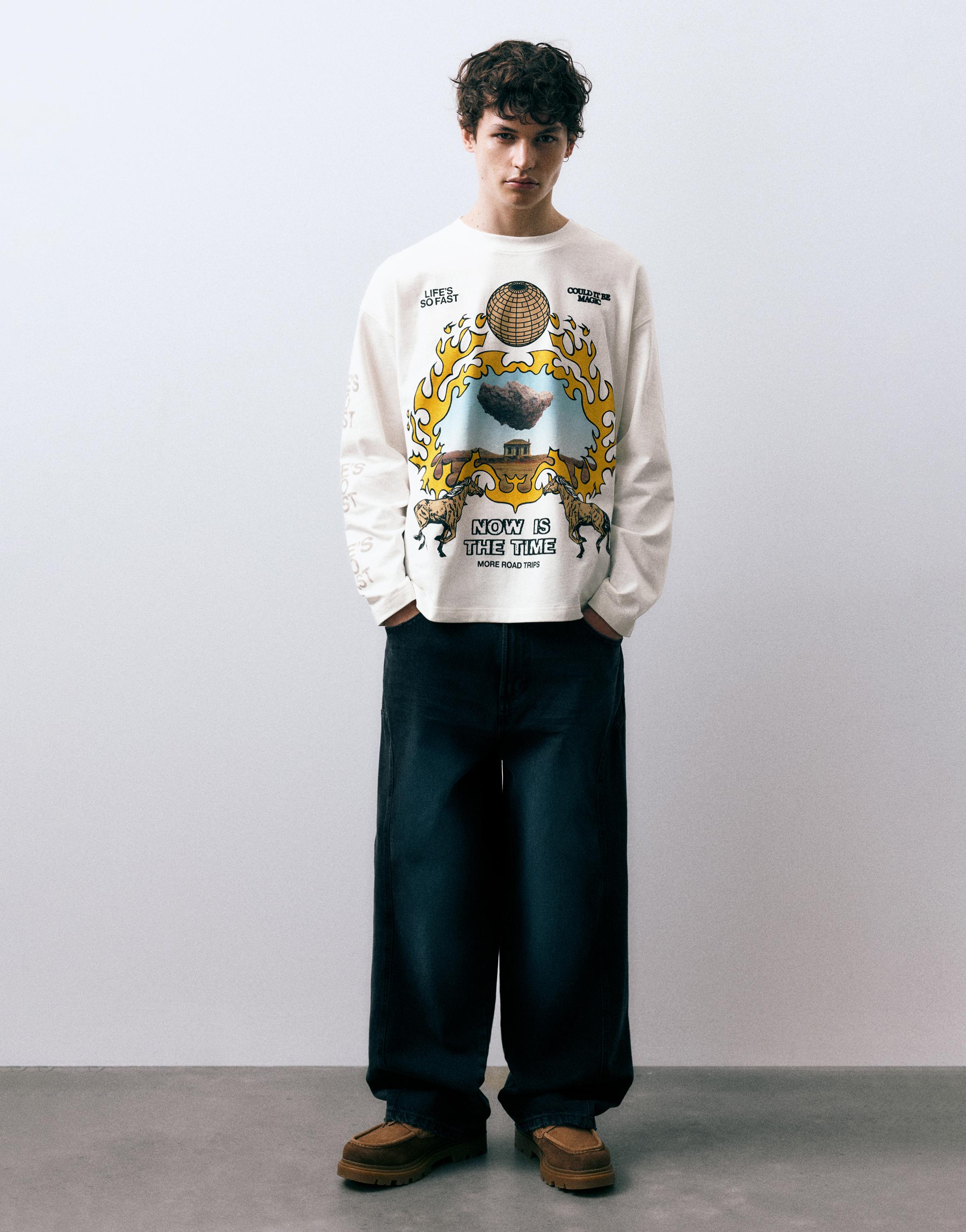 Uzun kollu grafik baskılı tişört - Görsel 15