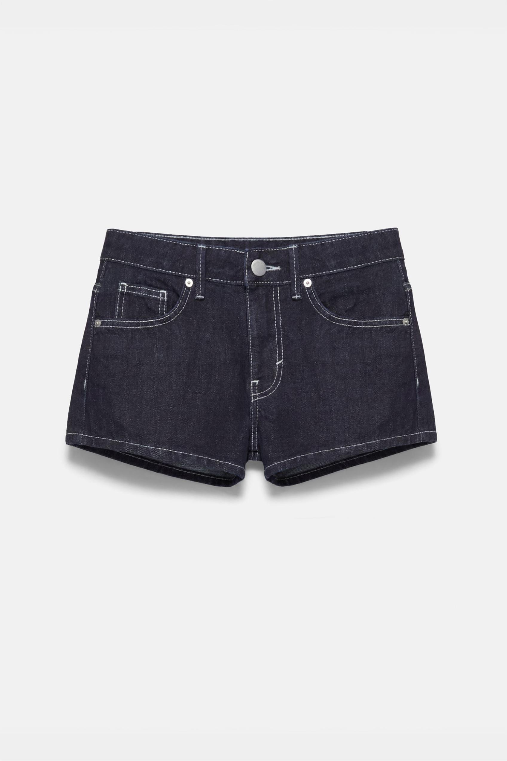 Low-rise denim mini shorts — Navy