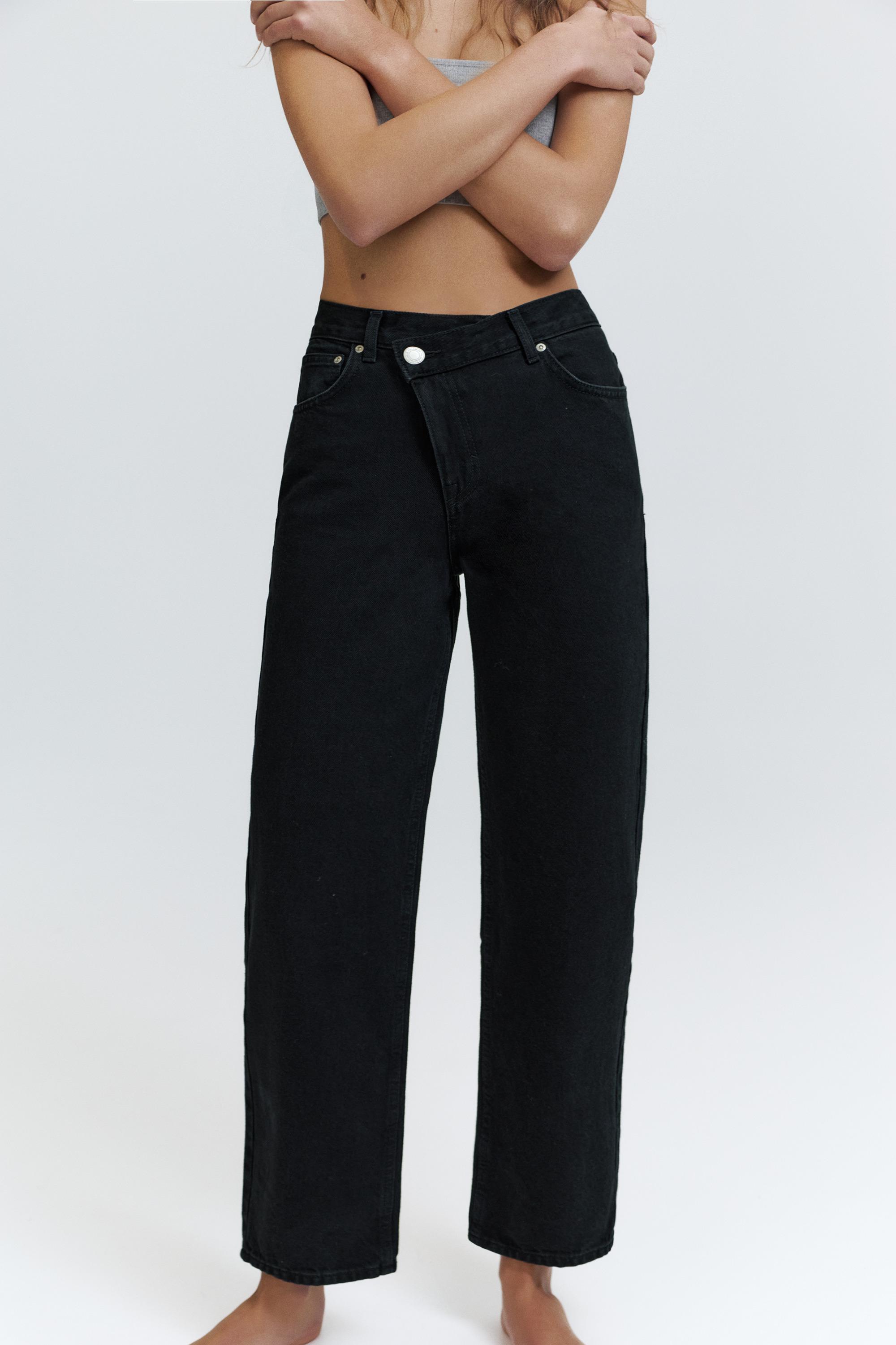 Straight-leg jeans with crossover waistband — Black