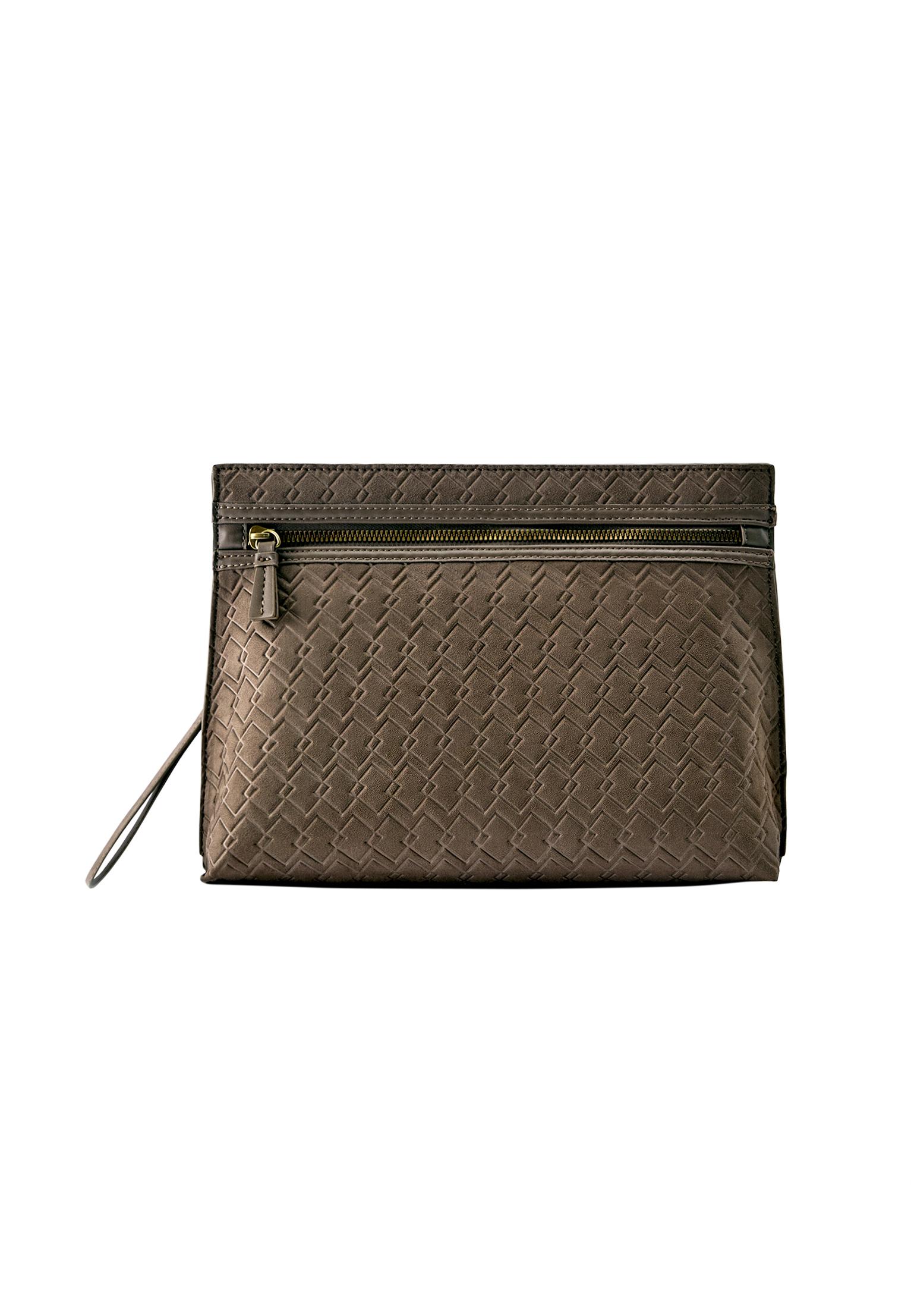 Embossed handle clutch bag — Brown