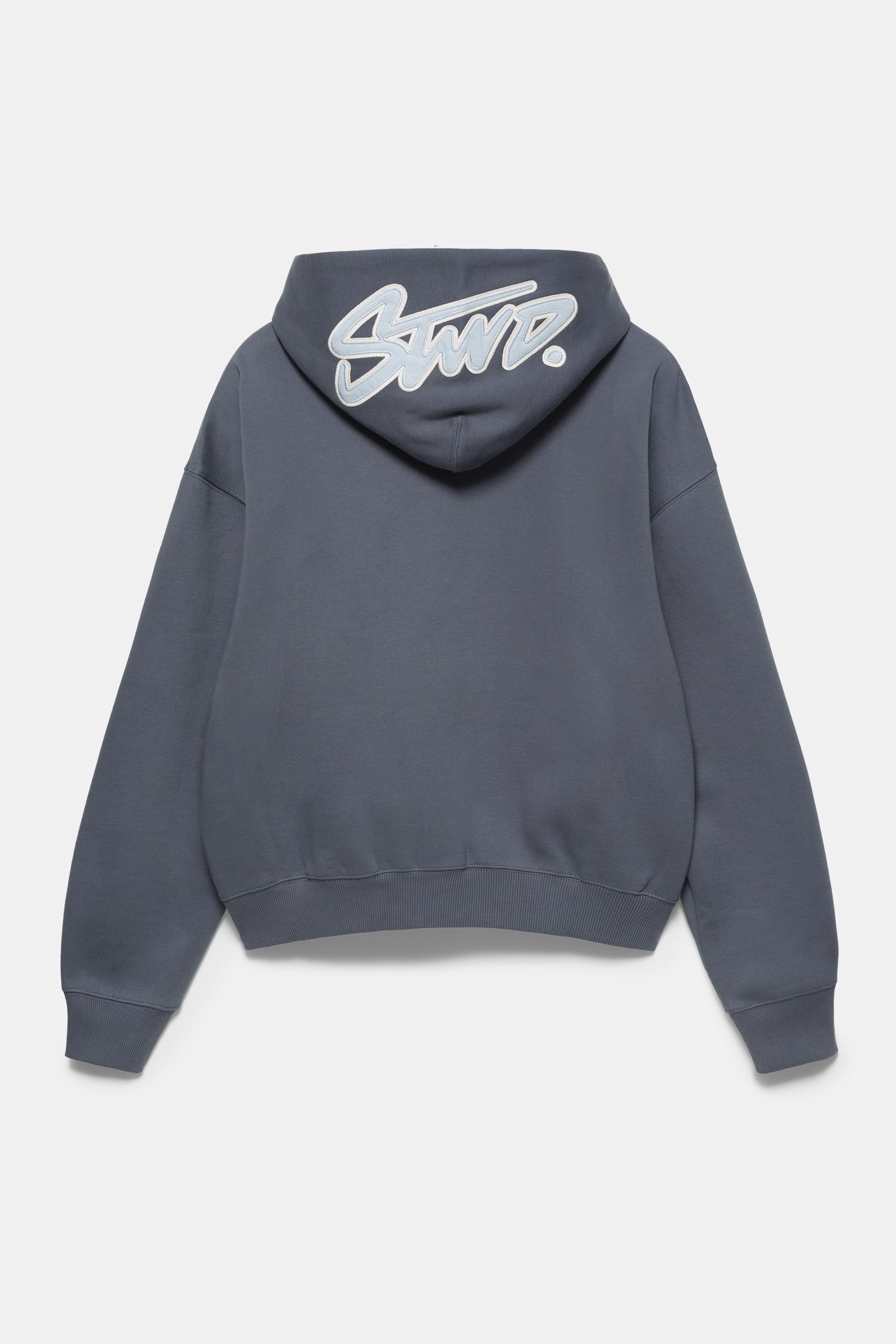 STWD boxy-fit logo hoodie — Grey blue