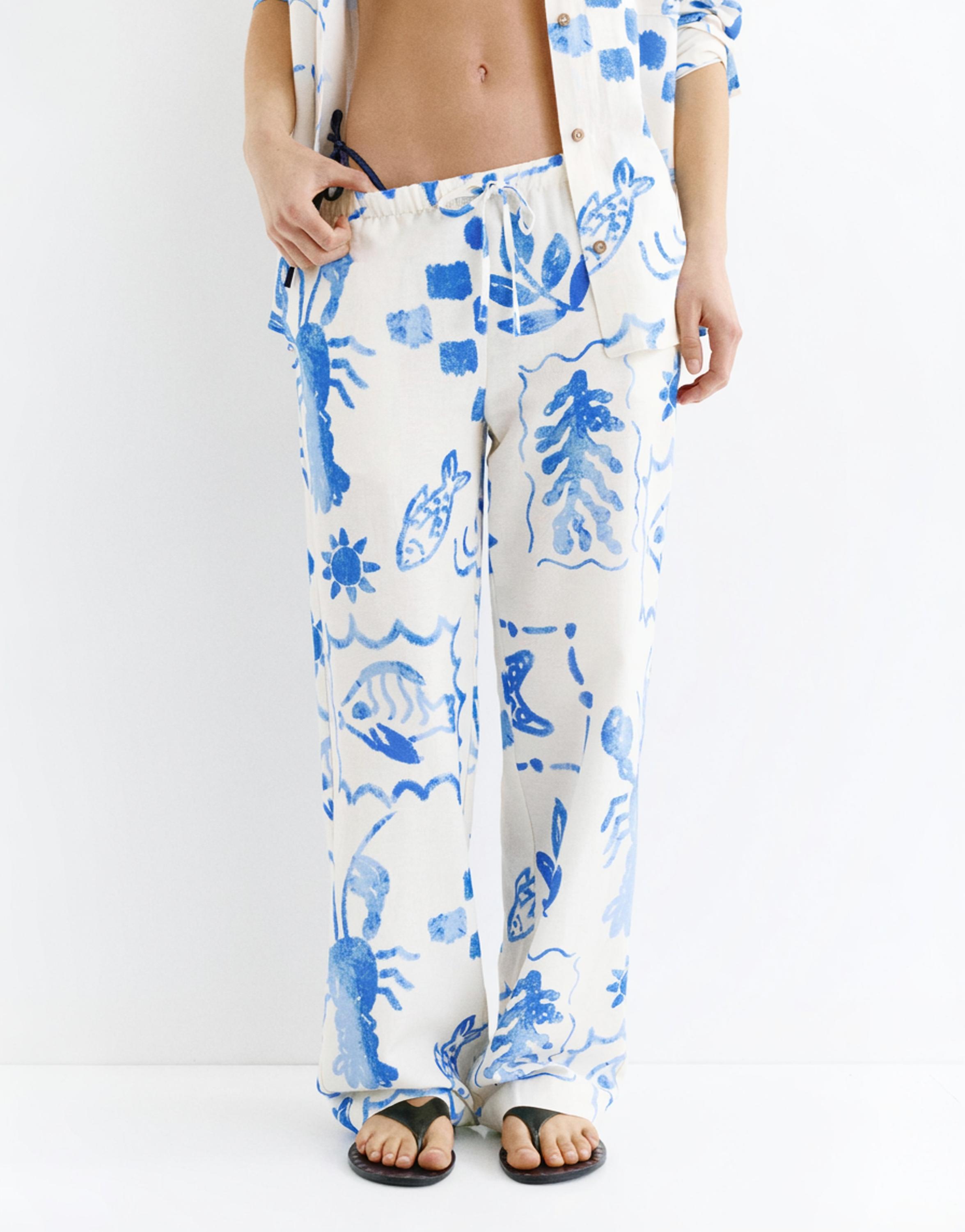 Marine printed flowing trousers — Sand