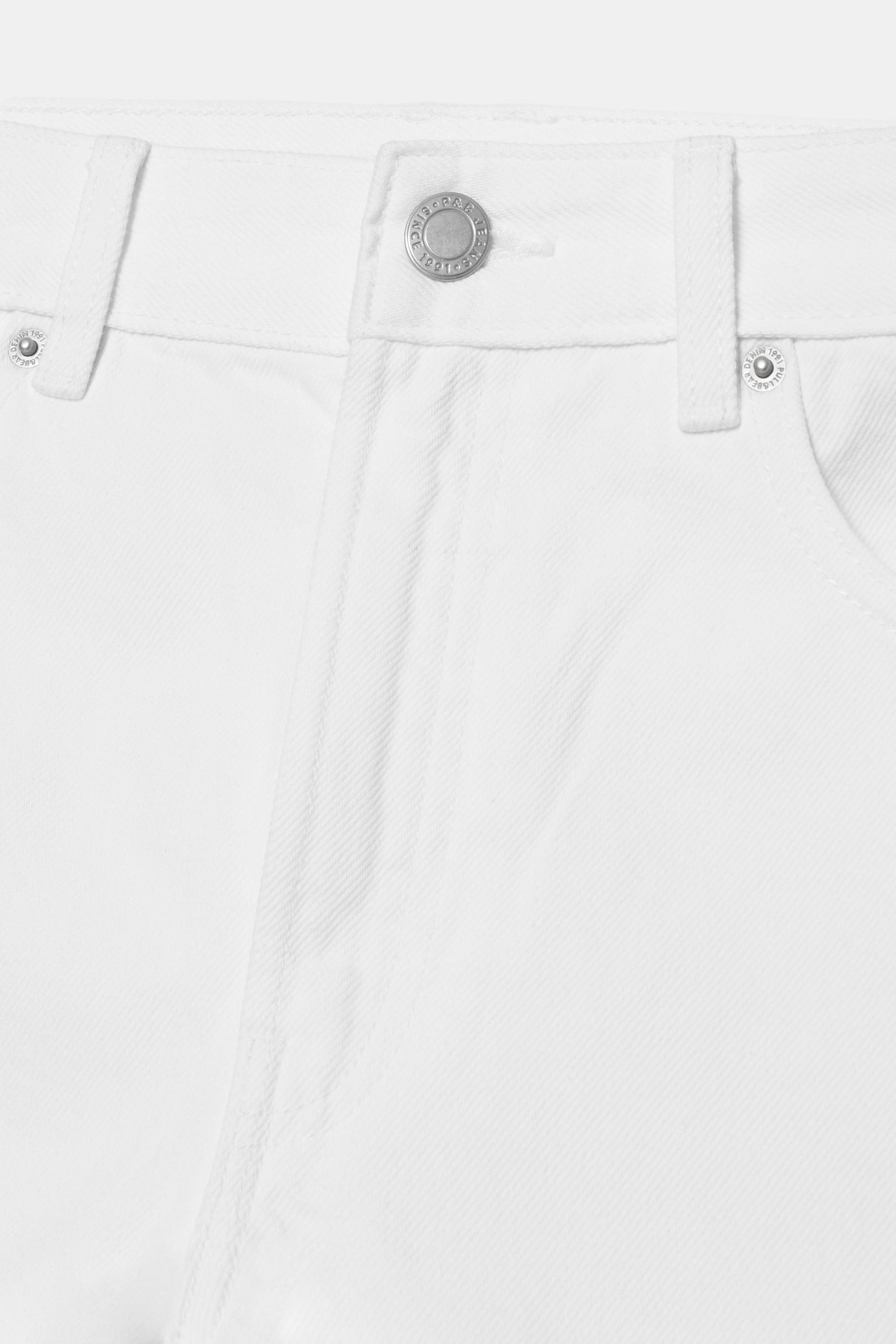 Denim mom fit shorts with turn-up hems — White