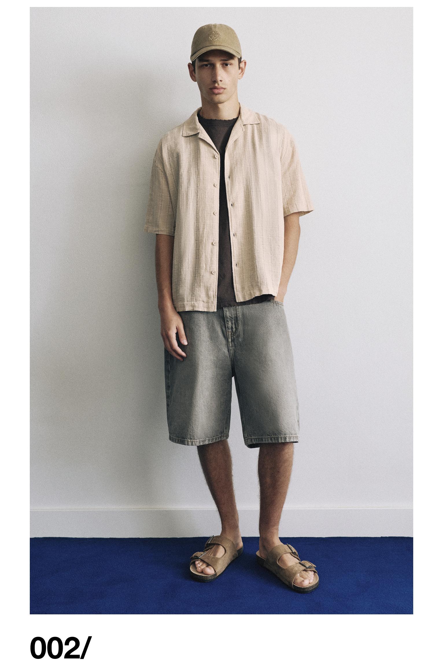 Check linen blend shirt — Sand