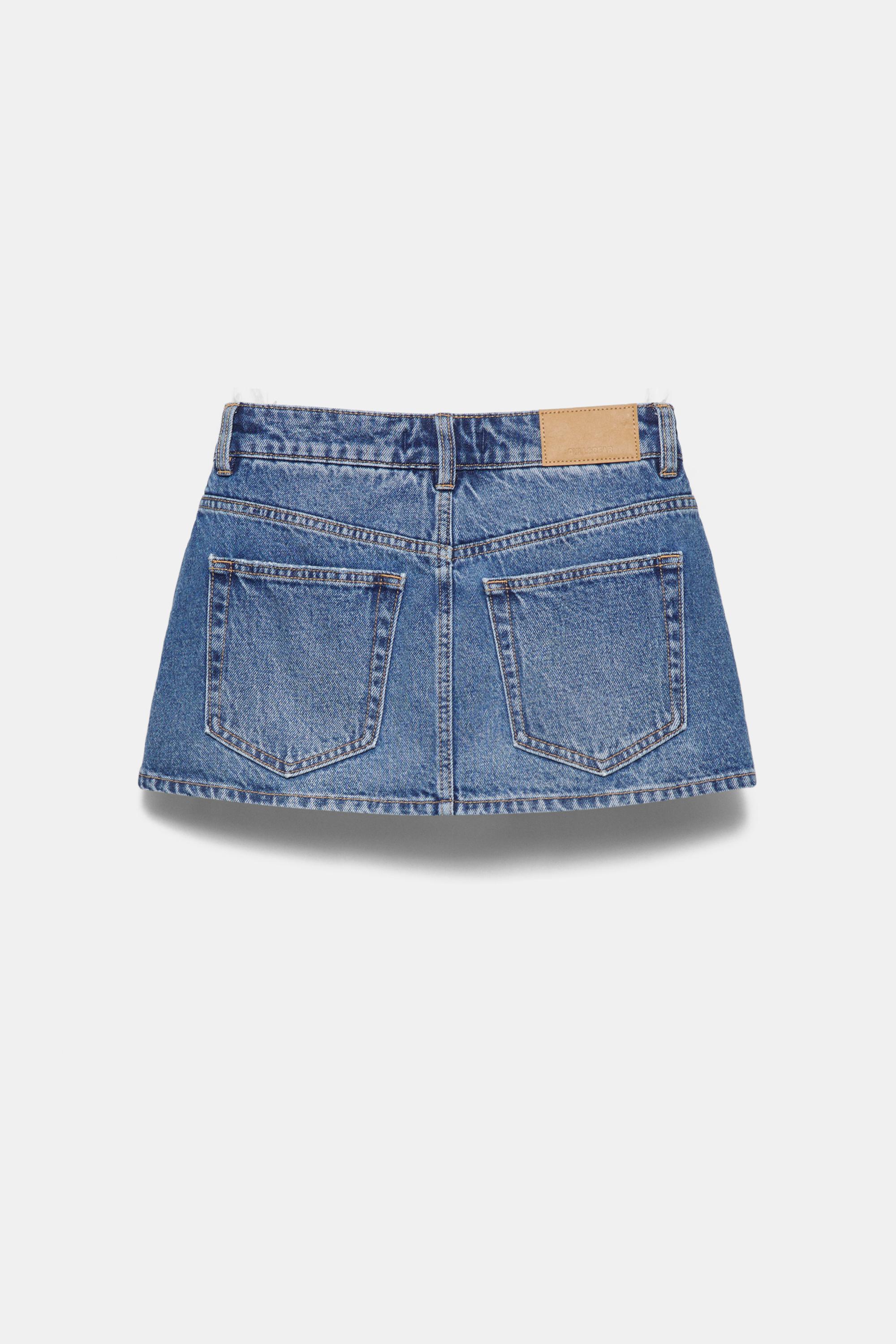 Cross-waist denim skort — Medium blue