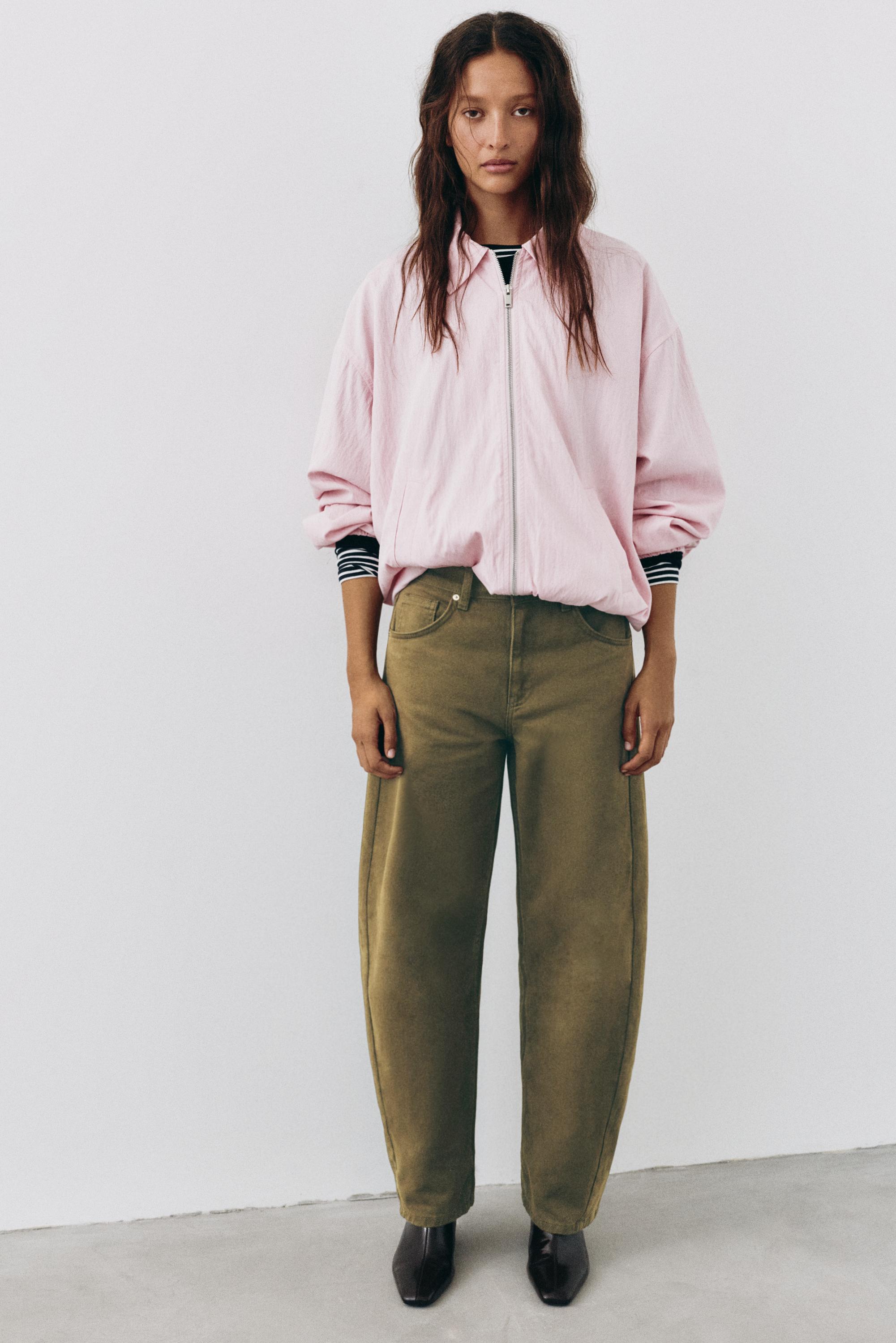 Low-rise barrel jeans — Khaki