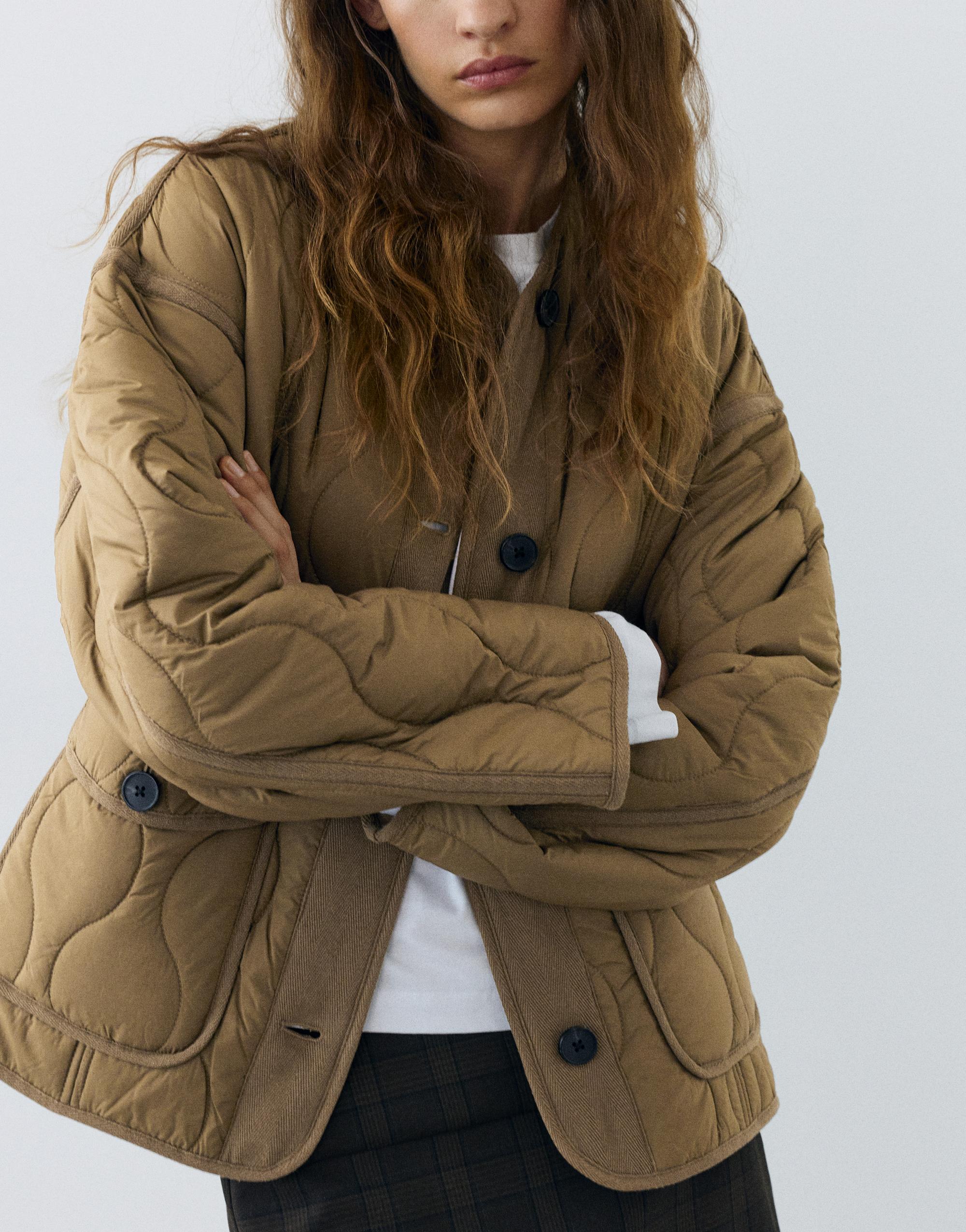 Puffer jacket with pockets — Dark khaki