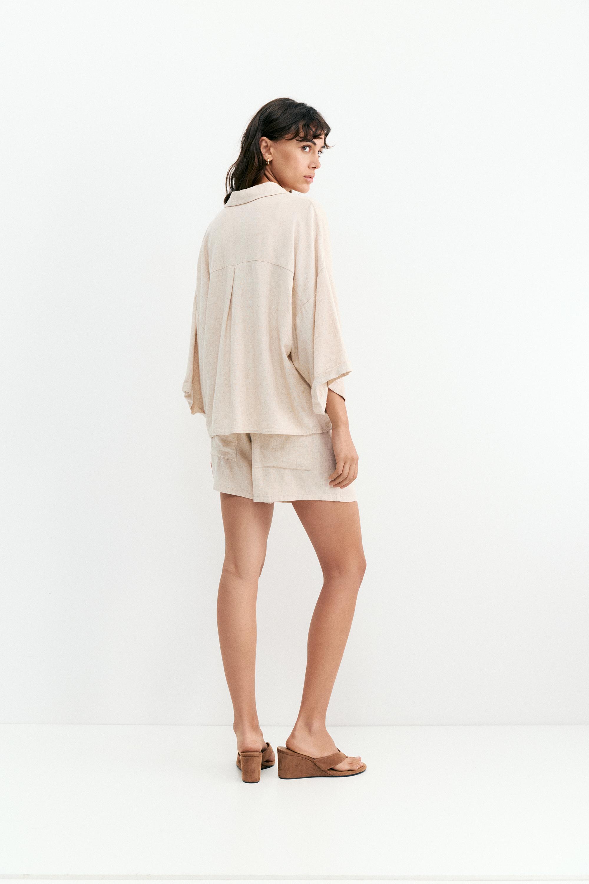 Linen blend shorts — Beige