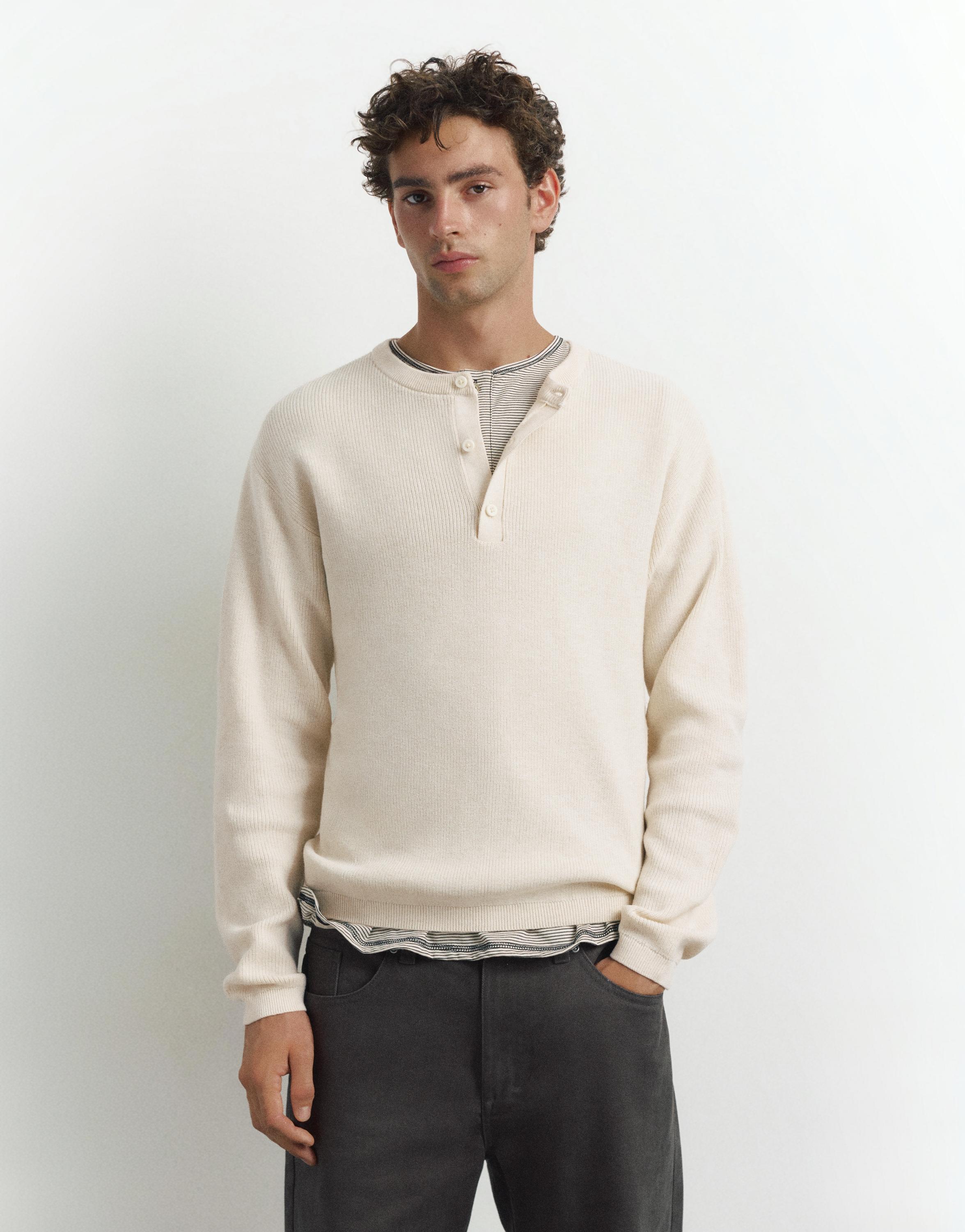 Henley neck jumper — White